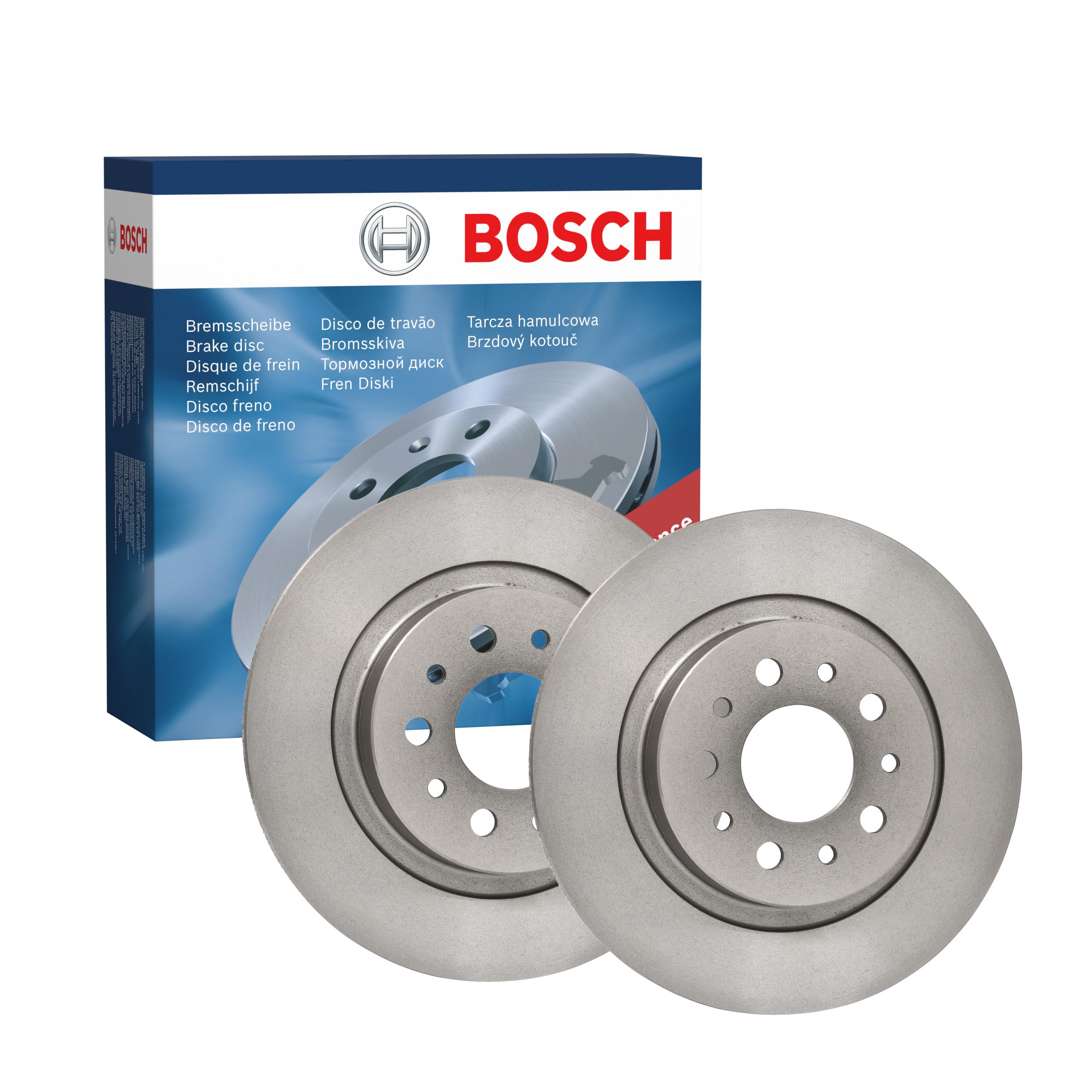 Juego de 2 Discos de Freno Bosch BD2419 - Discos Macizos de 264 mm - Eje Trasero - Certificación ECE-R90 - Frenado fiable, Rendimiento Estable, Protección Anticorrosión - 1 Juego de 2 Discos
