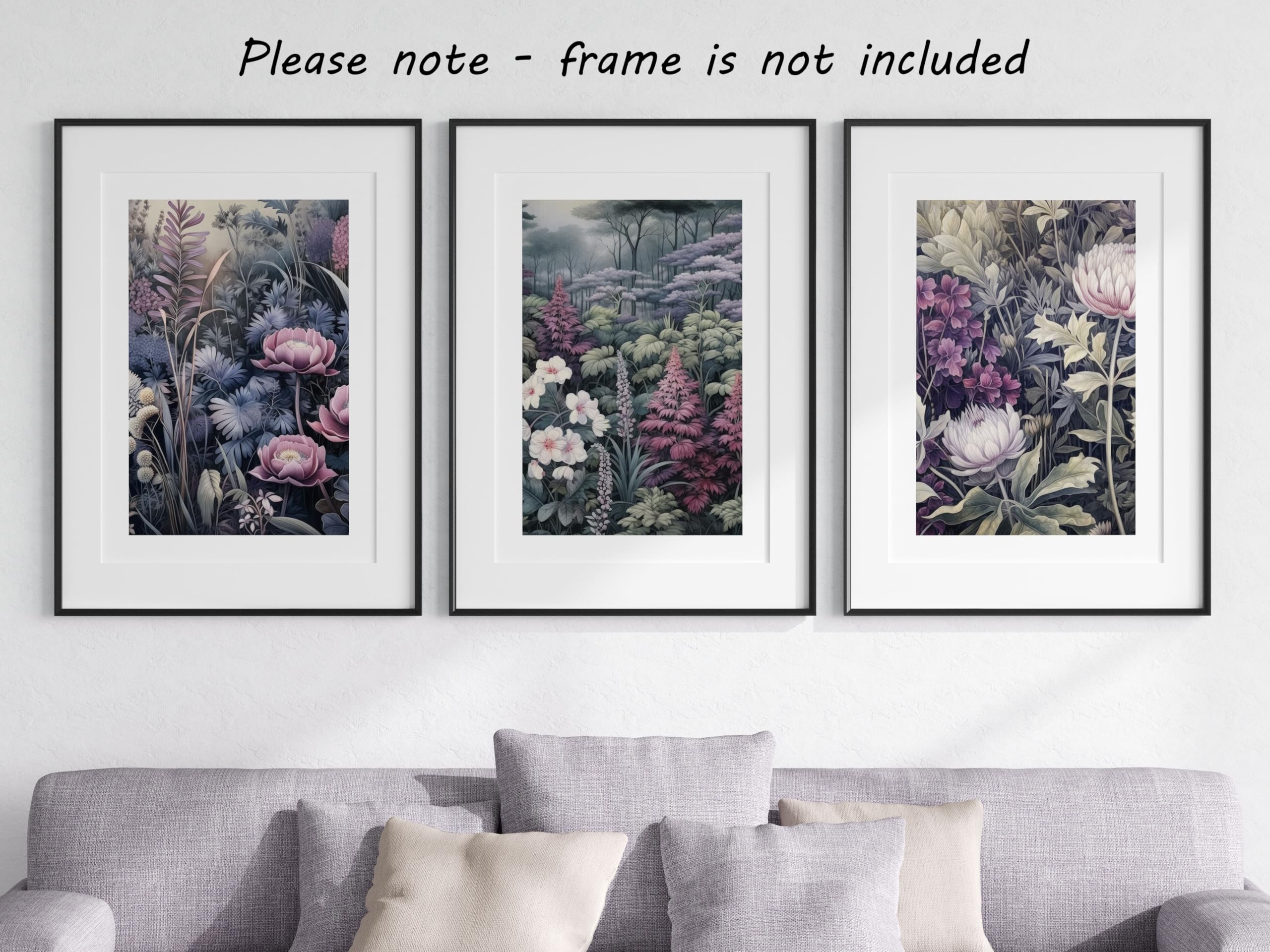 Purple Japanese Botanicals Wall Art Set of 3 Unframed Poster Prints, Tropical Plant Decor - Image 4