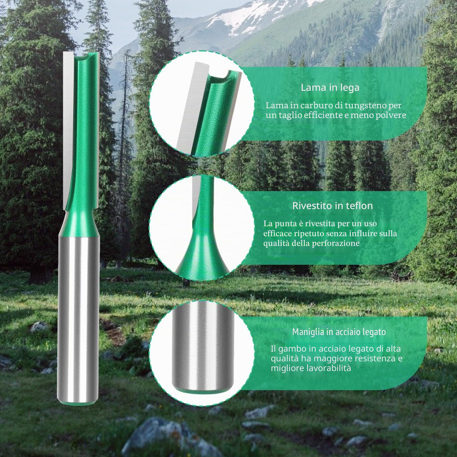 Set 6 Pezzi Frese per Legno a Doppio Flauto, Gambo 8mm per Scanalature Dritte - Fresatrice Verticale,Banco Fresa,per Legno Duro/MDF/Compensato,Accessori Professionali Fai Da Te