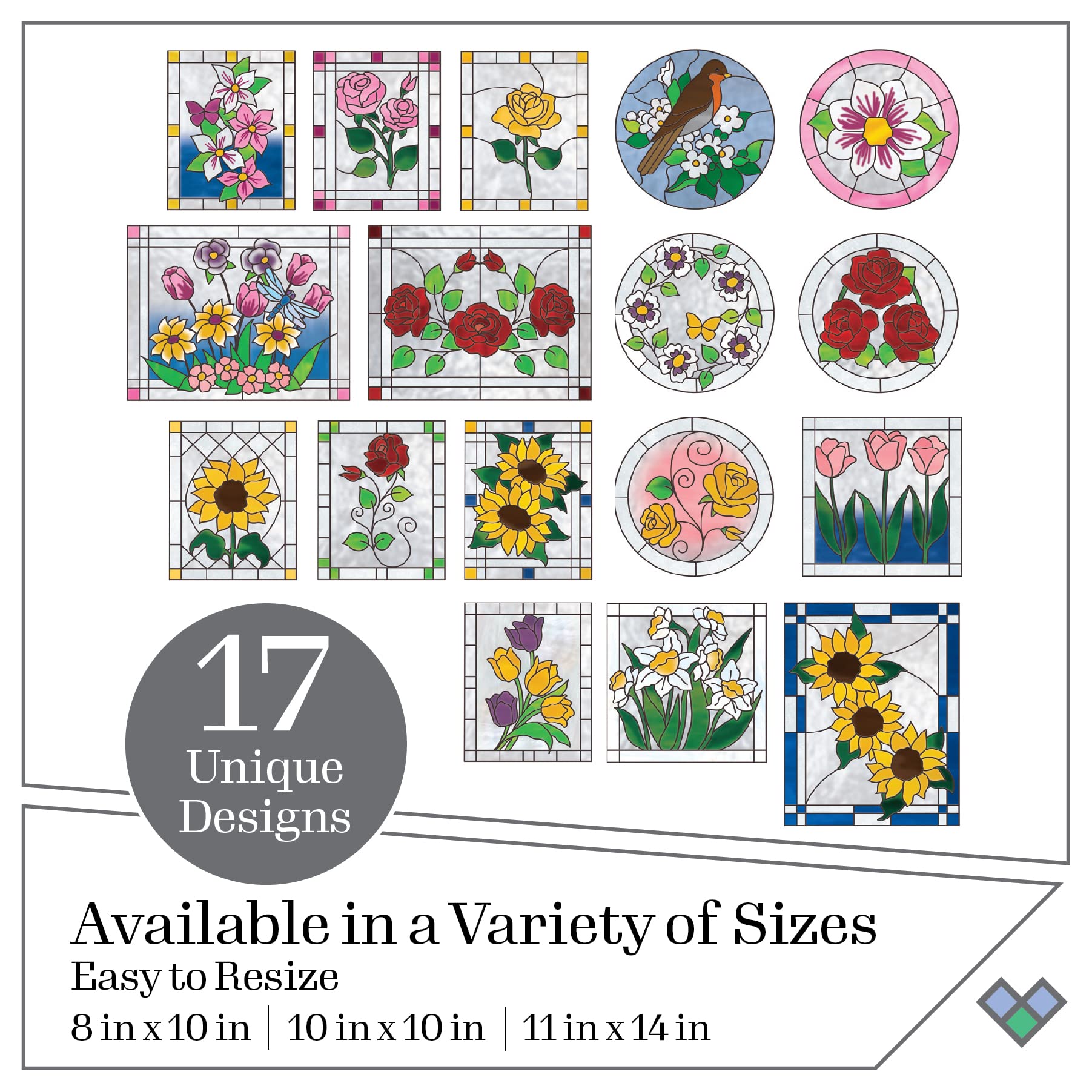 Gallery Glass Piece Pattern Set For Stained Glass DIY Arts and Crafts, vidrieras, Juego de Patrones Florales de 3 Piezas, Perfecto para Arte y Manualidades, 19736, Diseño de Flores