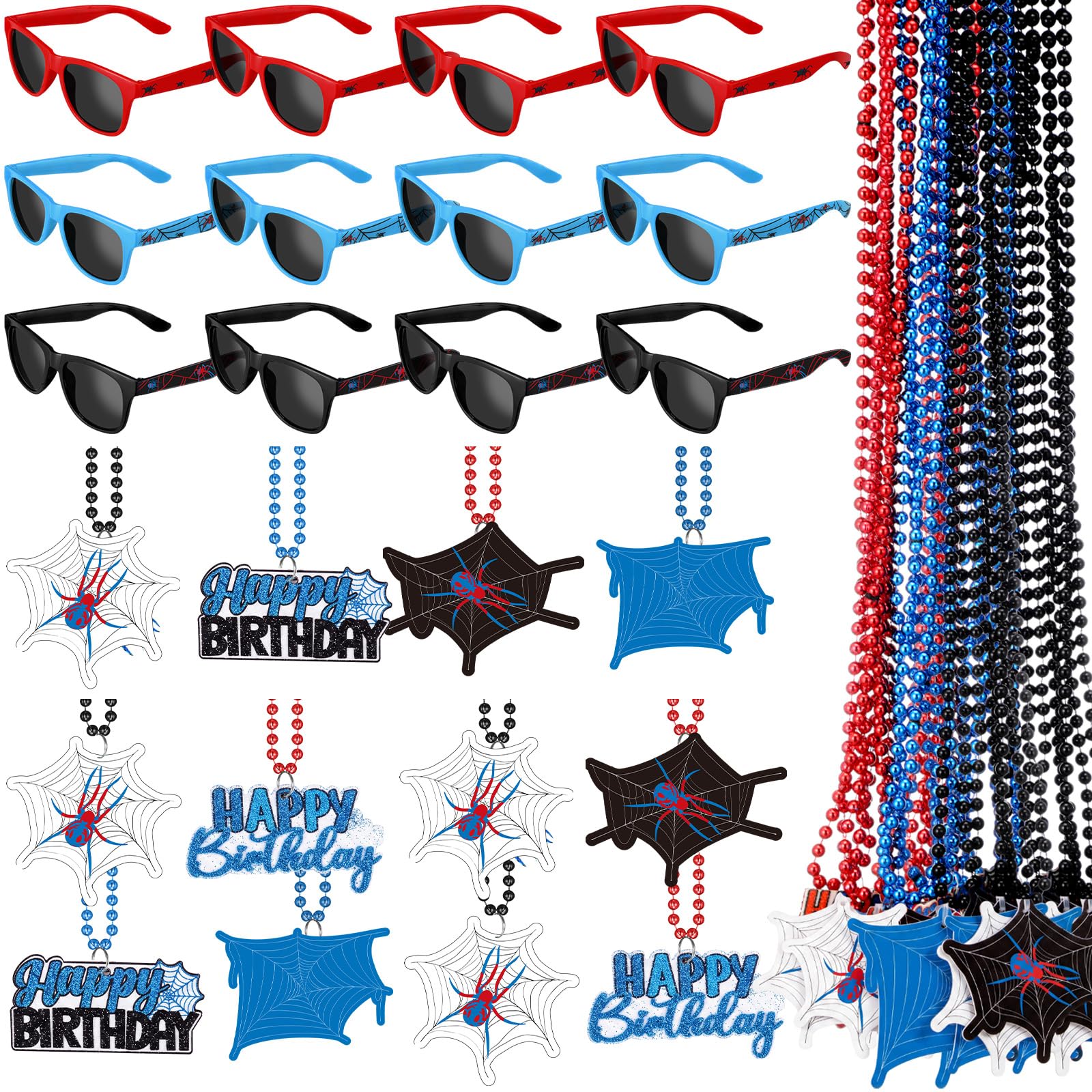 Ecally 24 Pcs Halloween Spider Party Favors Decor Sunglasses Necklaces