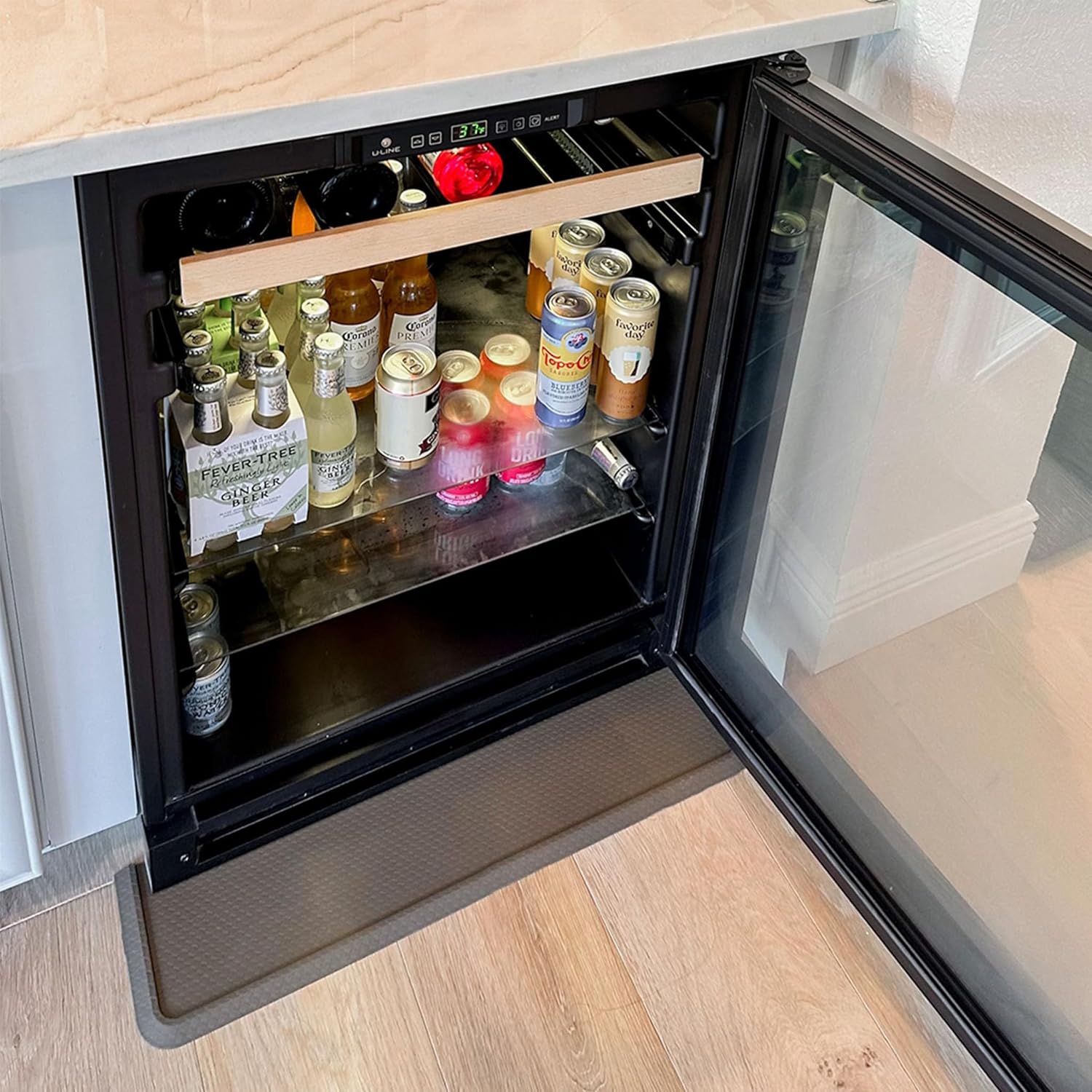 XTREME MATS Refrigerator Appliance Beverage Cooler Front Spill Catch Mat – Heavy-Duty Rubber Drip Tray, 27″ × 6 ½″, Cappuccino