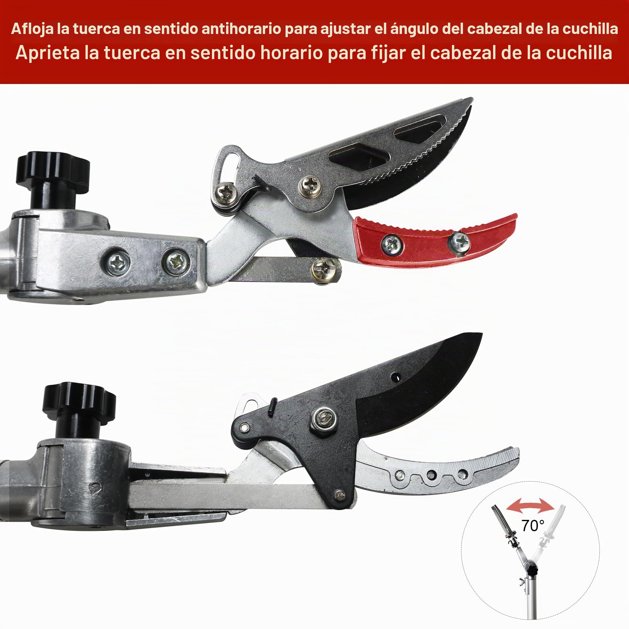 FLORA GUARD Tijeras de podar telescópicas, 110 cm – 166 cm, extensibles, ligeras y resistentes, recogedor de frutas con cabezal de hoja giratoria, mango de aluminio ligero y extensible para podadora