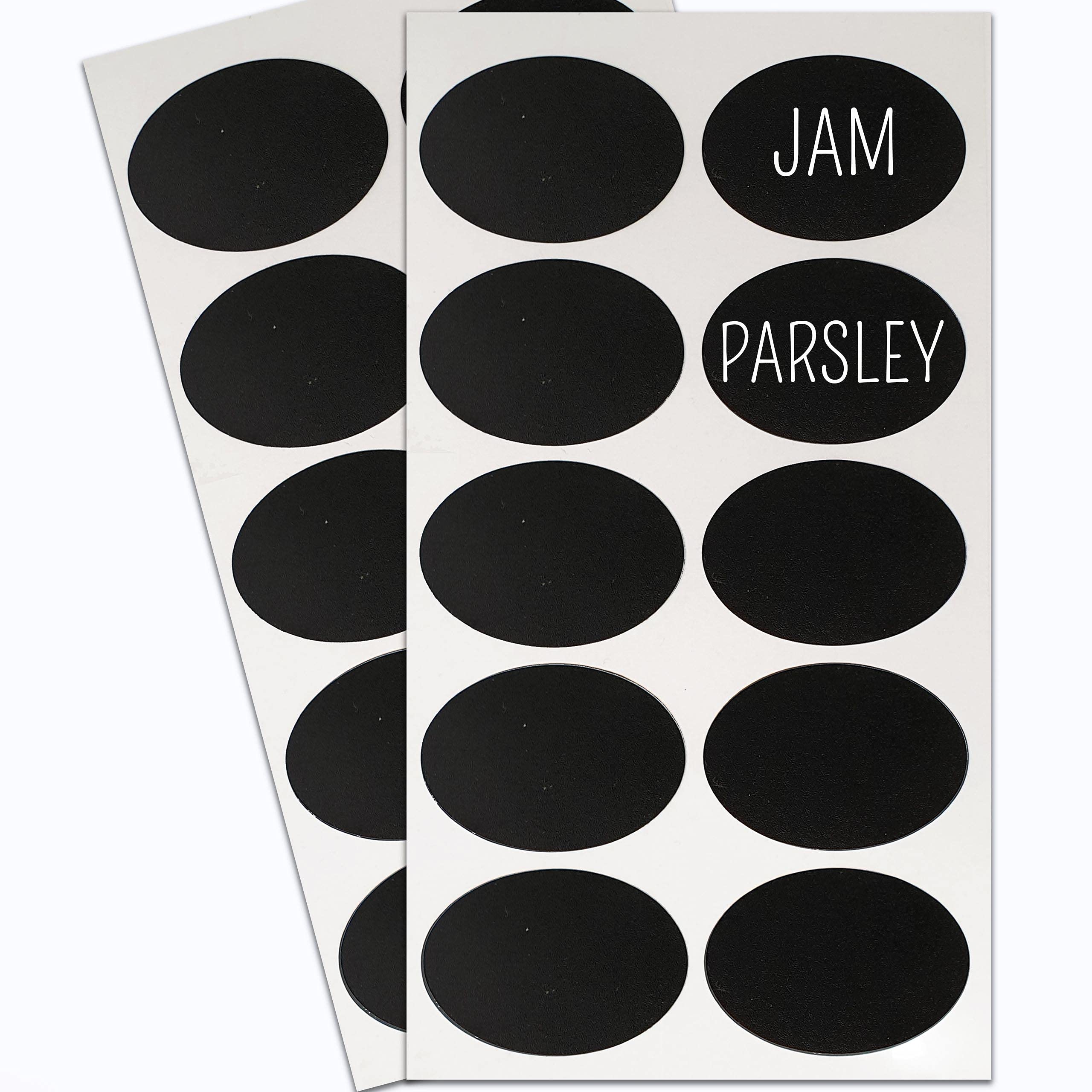 Pebble Eleven Black 5Cm Blank Chalkboard Labels, 20Pcs Self Adhesive Oval Board Stickers For Kitchen Pantry Organisation