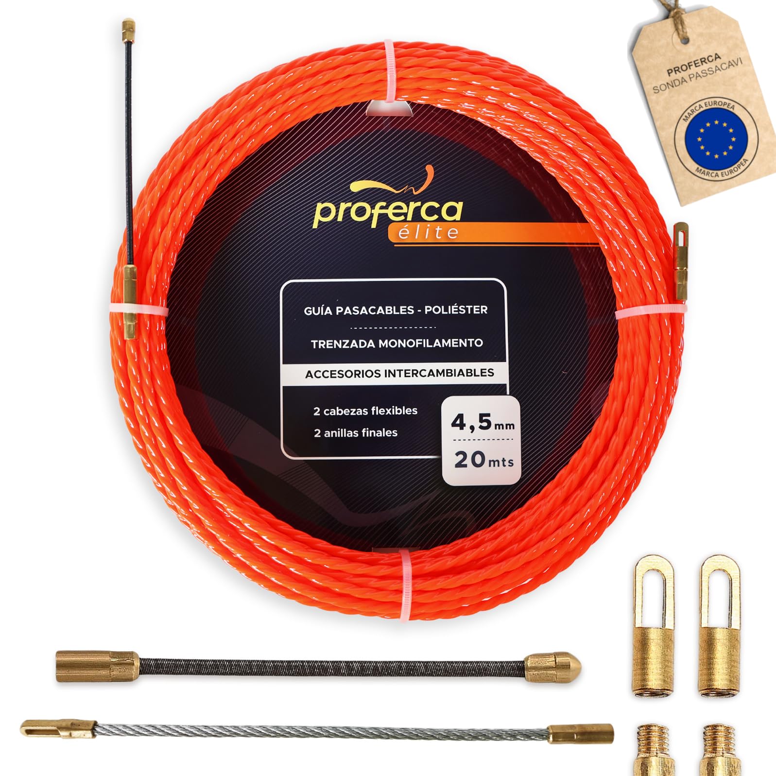 Aiguille Electricien 4.5mm 20 Mètres | Aiguille Tire Fil Électrique | Tire Câble Robuste pour Électriciens | Force de Poussée Maximale