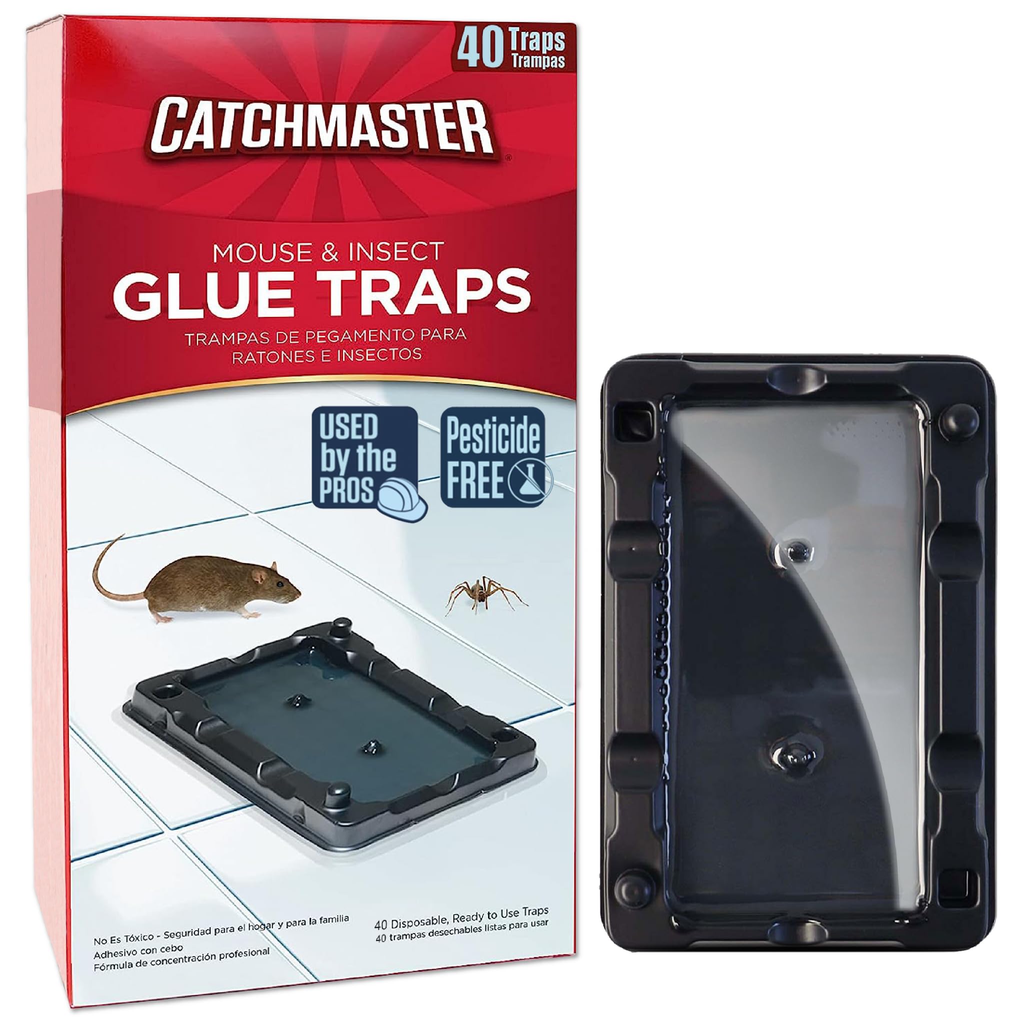 CatchmasterMouse & Insect Glue Traps 40-Pk, Adhesive Rodent & Bug Catcher, Mouse Traps Indoor for Home, Sticky Glue Boards for Mice and Insects, Pest Control for House & Garage