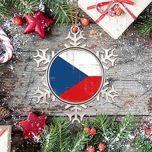 Miniatura 6 de Adornos de copo de nieve de metal de la República Checa para decoraciones de Navidad, regalo de recuerdo patriótico, adornos de Navidad, bandera