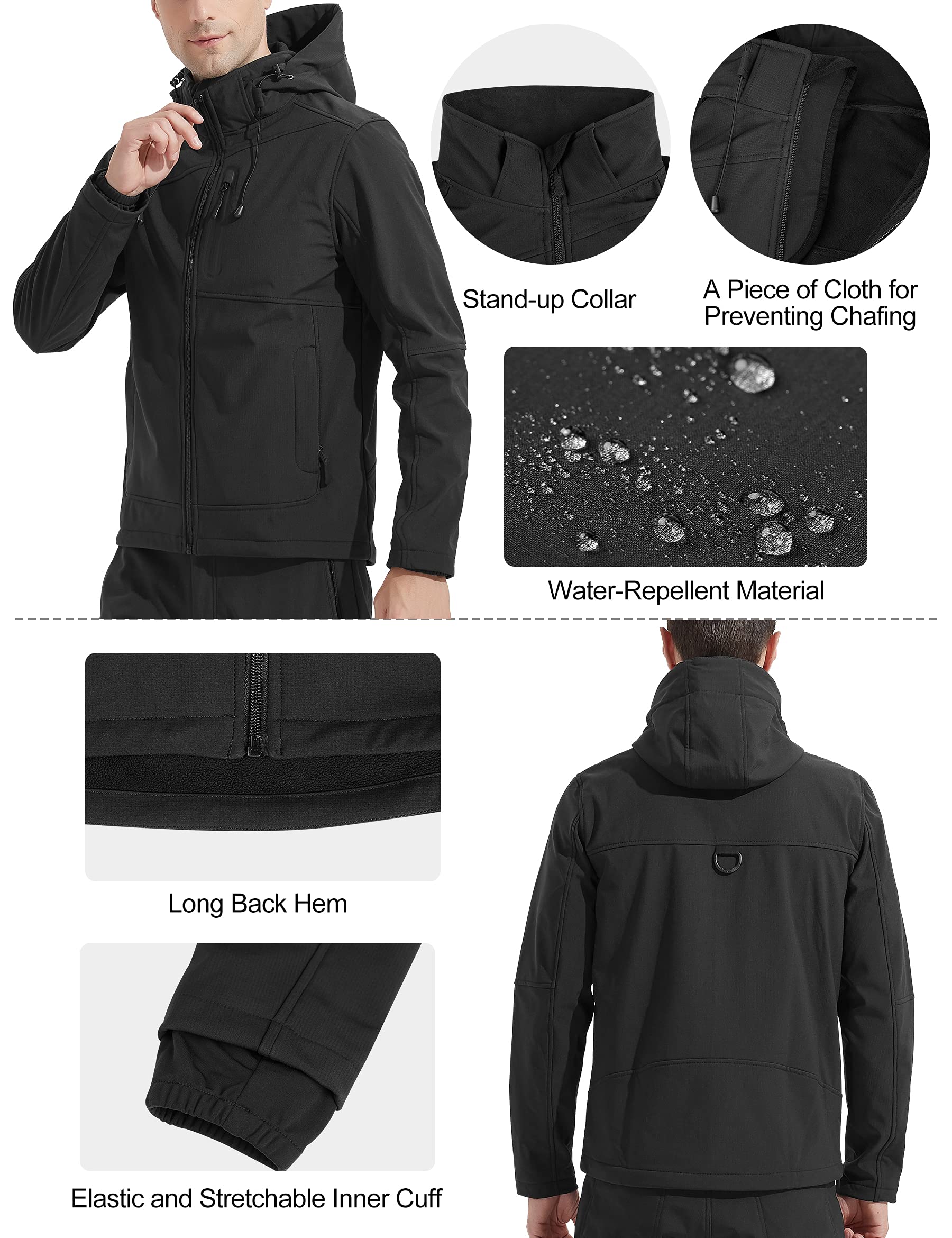 KUTOOK Giacche Softshell Impermeabile Giubbotto Antivento Invernale da Uomo con Cappuccio Staccabile per Montagna Trekking Sci Outdoor