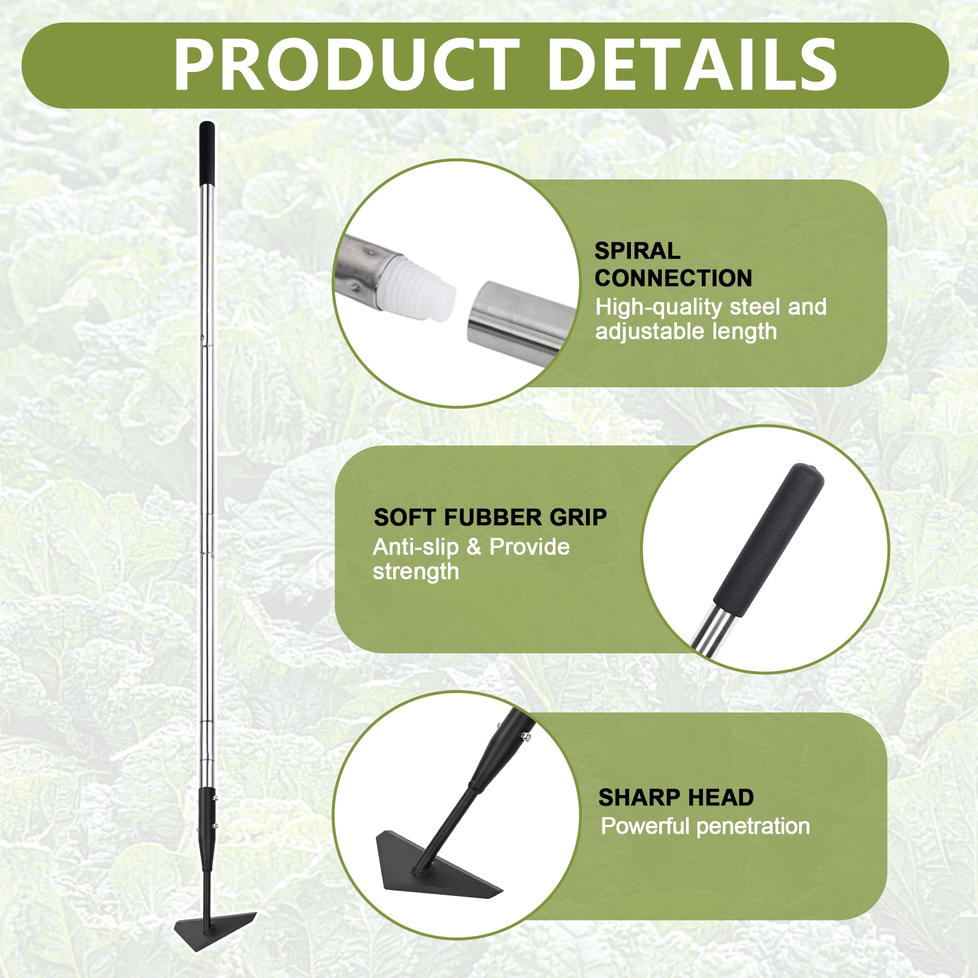 BARAYSTUS Triangle Garden Hoe, Carbon Steel Weed Remover Edger Lawn Tool with Stainless Steel Long Handle, Weed Puller Long Handle Hoe for Digging Weeding Hoeing Loosing Soil