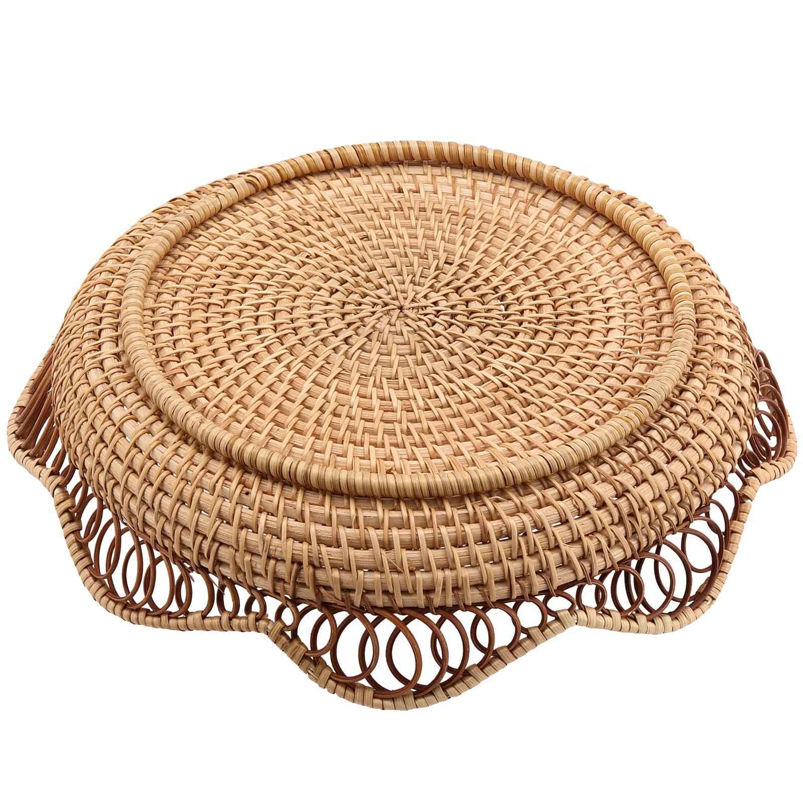 AMOLOLO 8 Inch Round Rattan Bowl Basket, Handmade Wicker Basket Tray With Scalloped Edge And 3"Deep Wall, Decorative Woven Dark Brown Bread Basket Fruit Bowl Key Holder Table Centerpiece, S - View #8