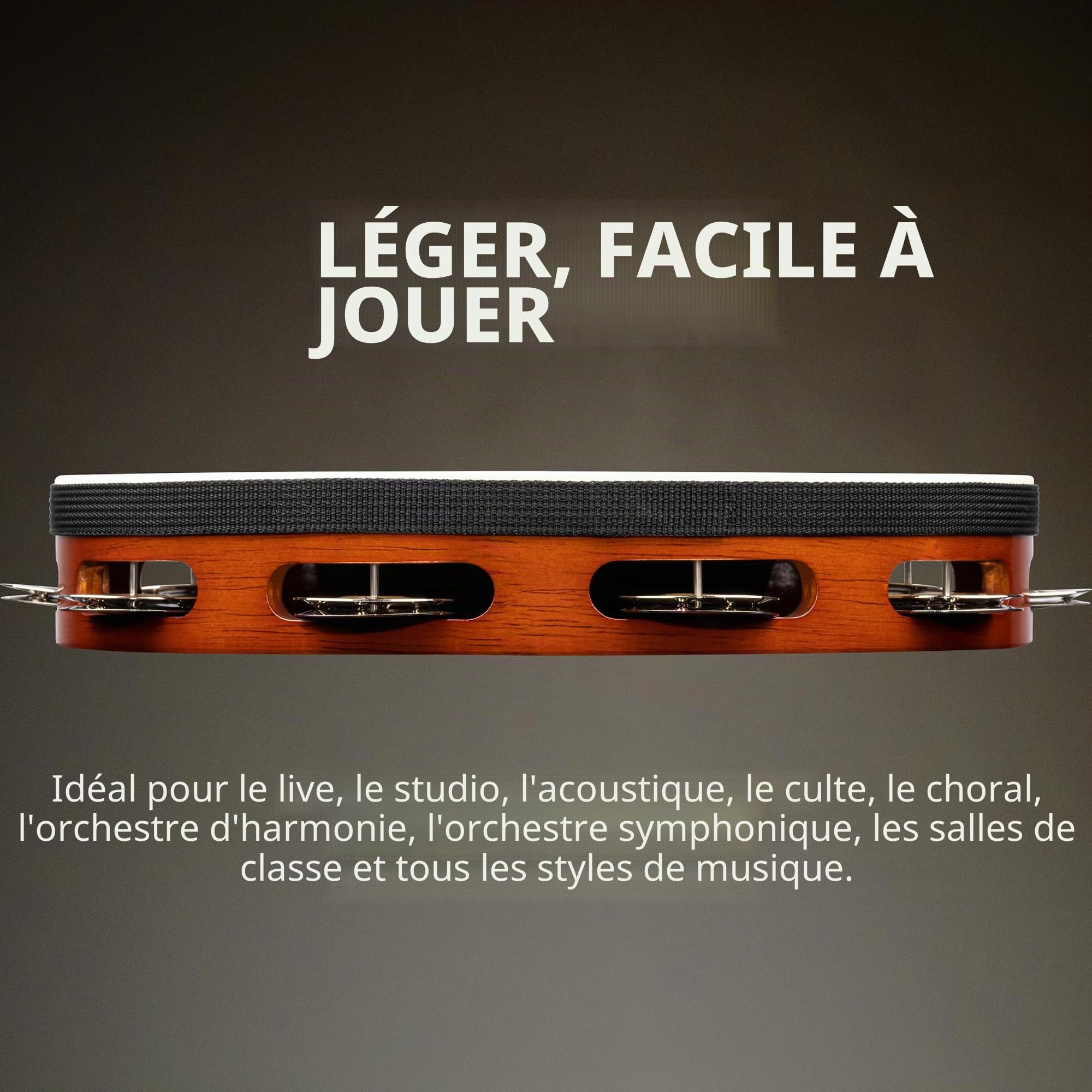 Meinl Tambourin peau TAH1AB, cymbalettes acier - Tambourin