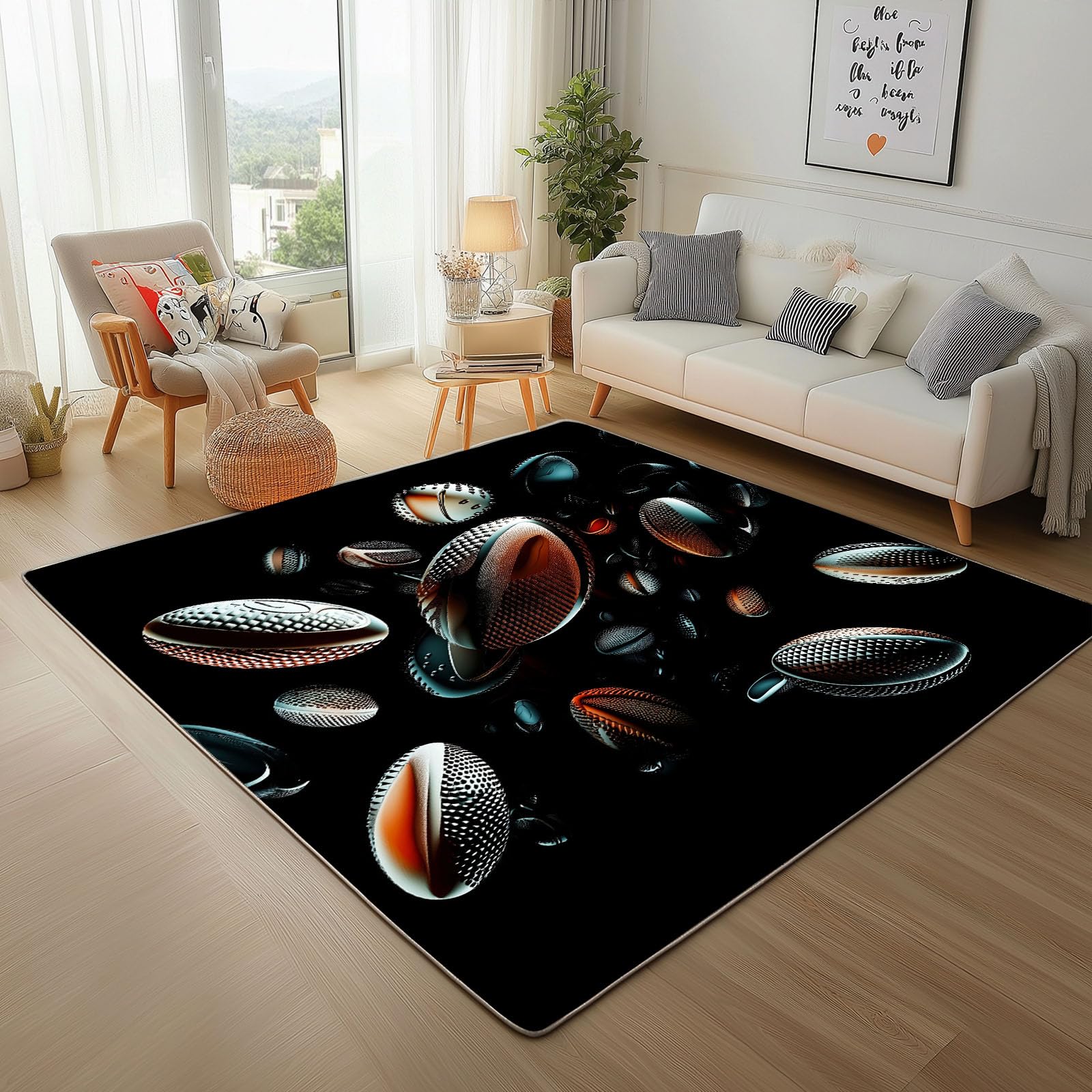 Tapis salon lavable et antidérapant style rugby noir 160x230