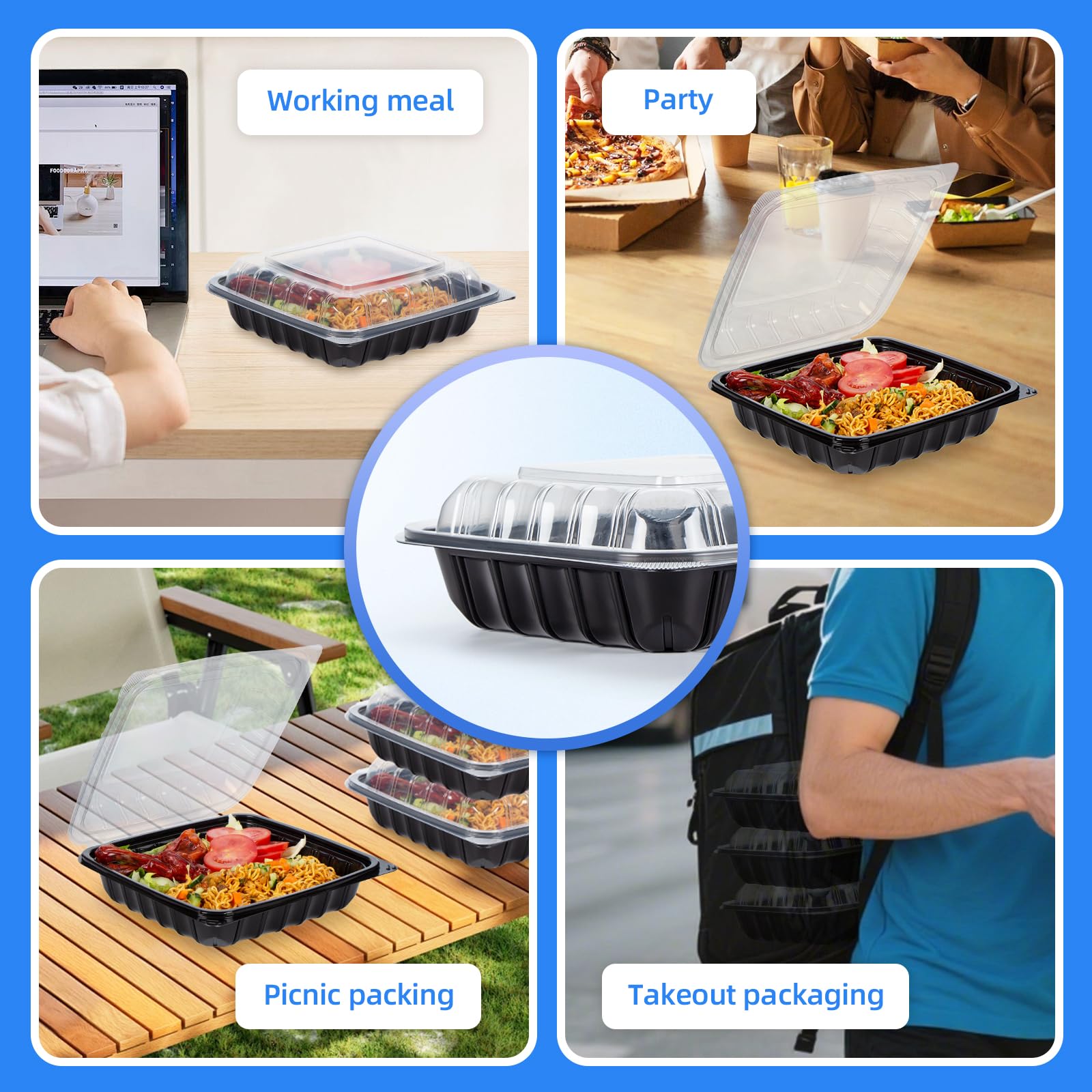 YANGRUI Contenedores reutilizables de gran capacidad, paquete de 45 unidades, 9.5 pulgadas, 38 onzas, sin BPA, antivaho, contenedor de preparación de comidas, apto para microondas, congelador,