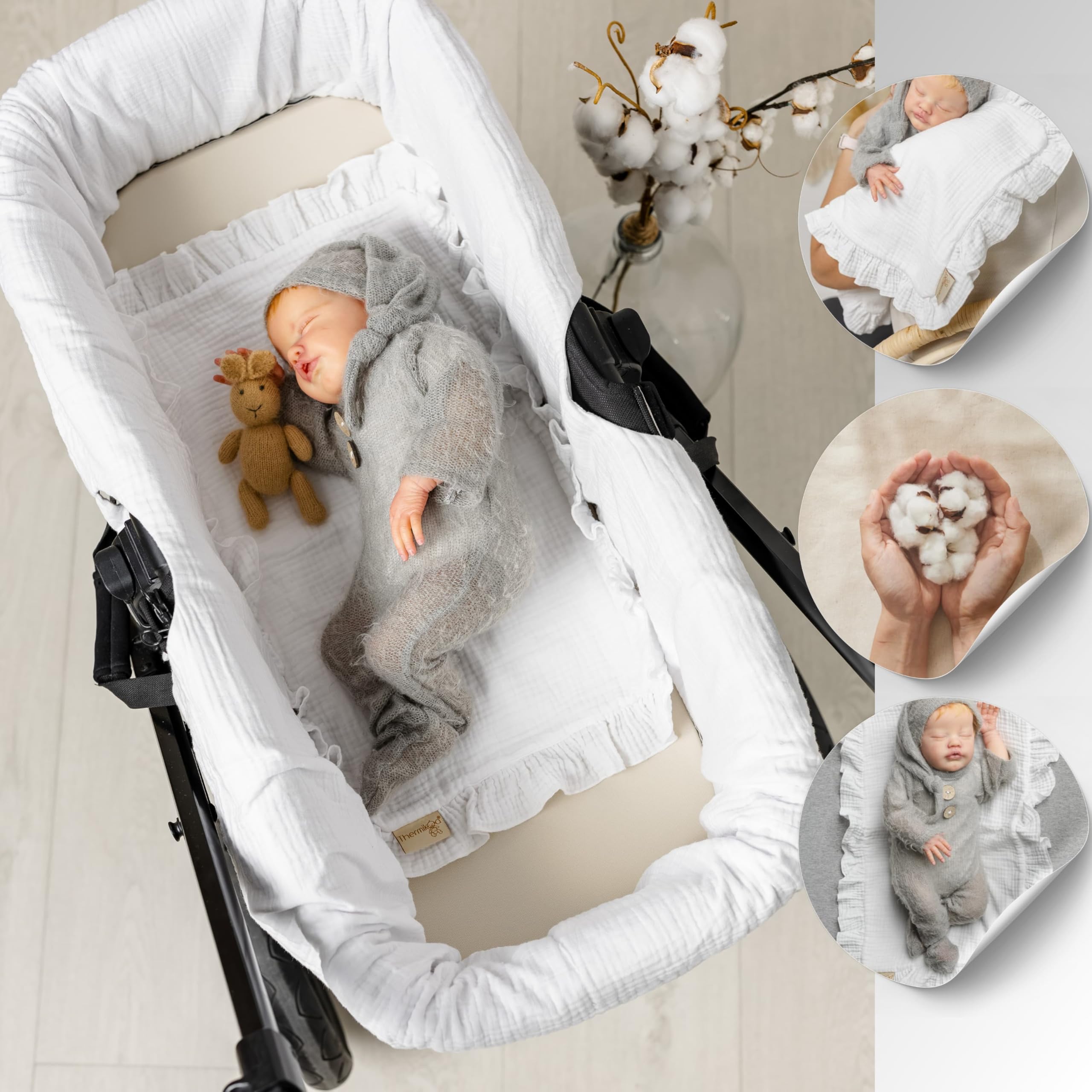 Mussole Neonato per Navicella XL 100% Cotone Mussola Spugna Protezione Assorbente Materassino Senza Plastica 50x30 cm