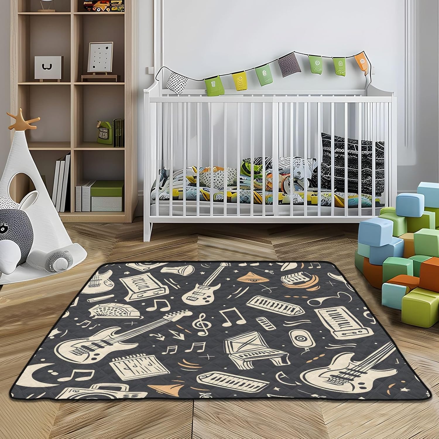 Rock Music Guitar Baby Play Mat 50" x 50", Playmat for Playpen, Thicken Soft Padding Foam Crawling Mat for Babies Toddlers Infants