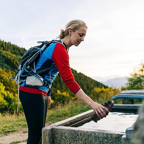 Miniatura 2 de Botellas de agua plegables 2 piezas para viajar botella deportiva plegable de silicona portátil para senderismo al aire libre  camping (negro + azul)