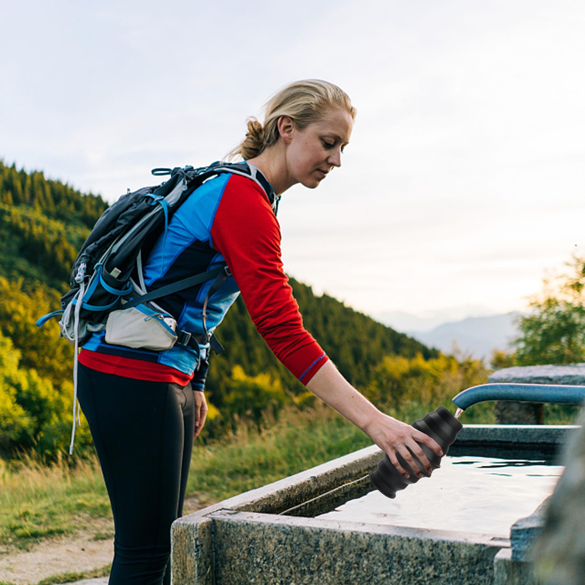 Zusammenklappbare Wasserflaschen für Reisen, Silikon, faltbar, Sportflasche für Wandern/Camping (grau + blau)