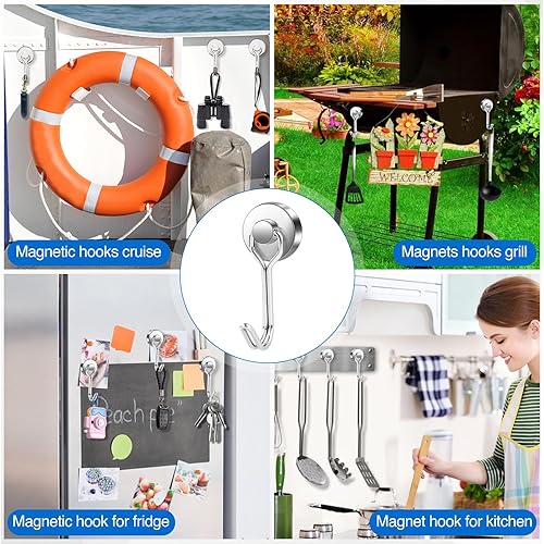 Miniatura 7 de LOVIMAG Stong - Gancho magnético, ganchos magnéticos giratorios de neodimio para refrigerador, imanes de 40 libras con ganchos para cabinas de