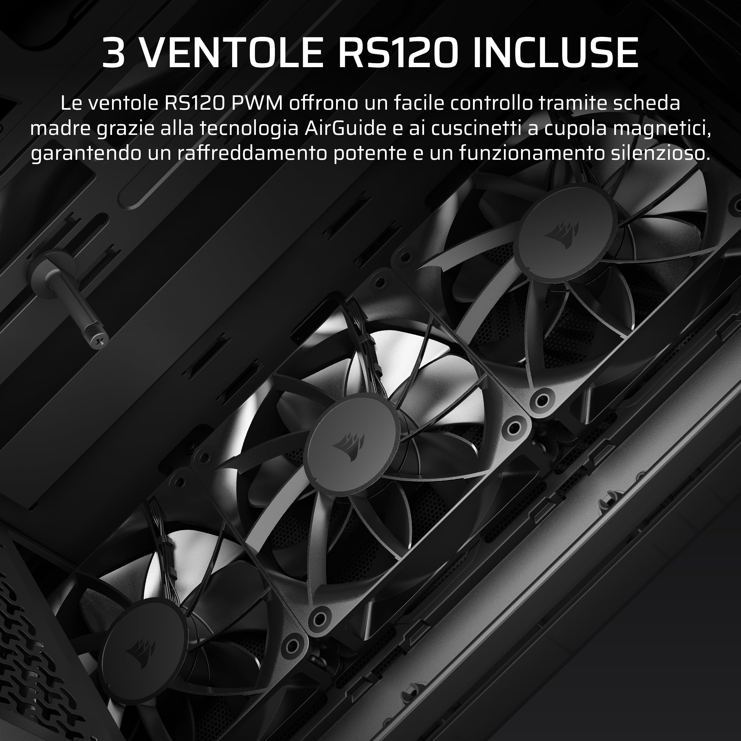 CORSAIR 3200D RS Case PC Mid Tower – Bianco | 3 Ventole RS120 Incluse, Flusso D'aria Elevato, Compatibile Radiatore 360mm, Compatibile Schede Madri Connessione Inversa