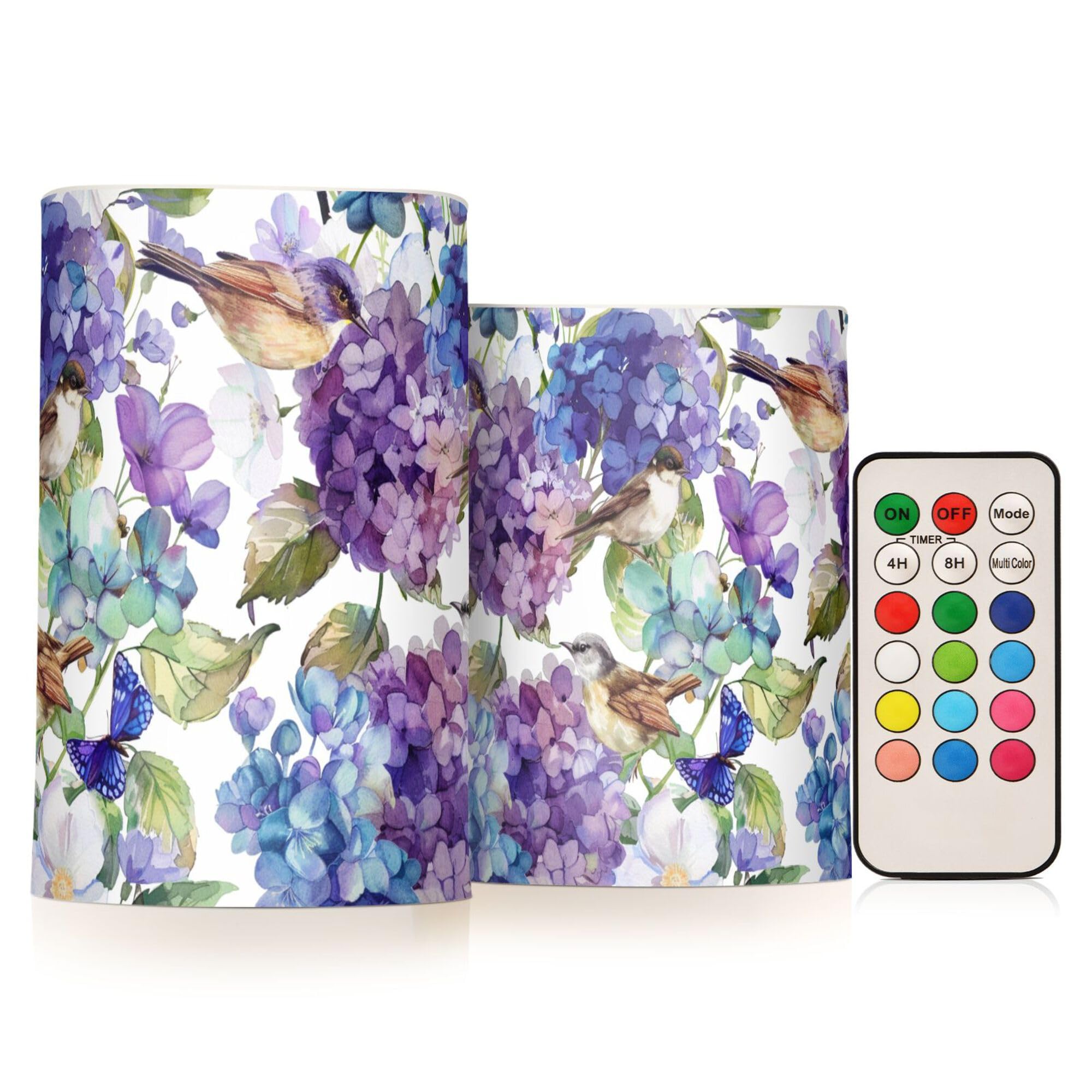 Wudan Watercolor Blue Flowers Birds Butterflies Flameless Candle Remote Flameless Candles with Timer Tealights Flameless for Bedroom Festival Decor
