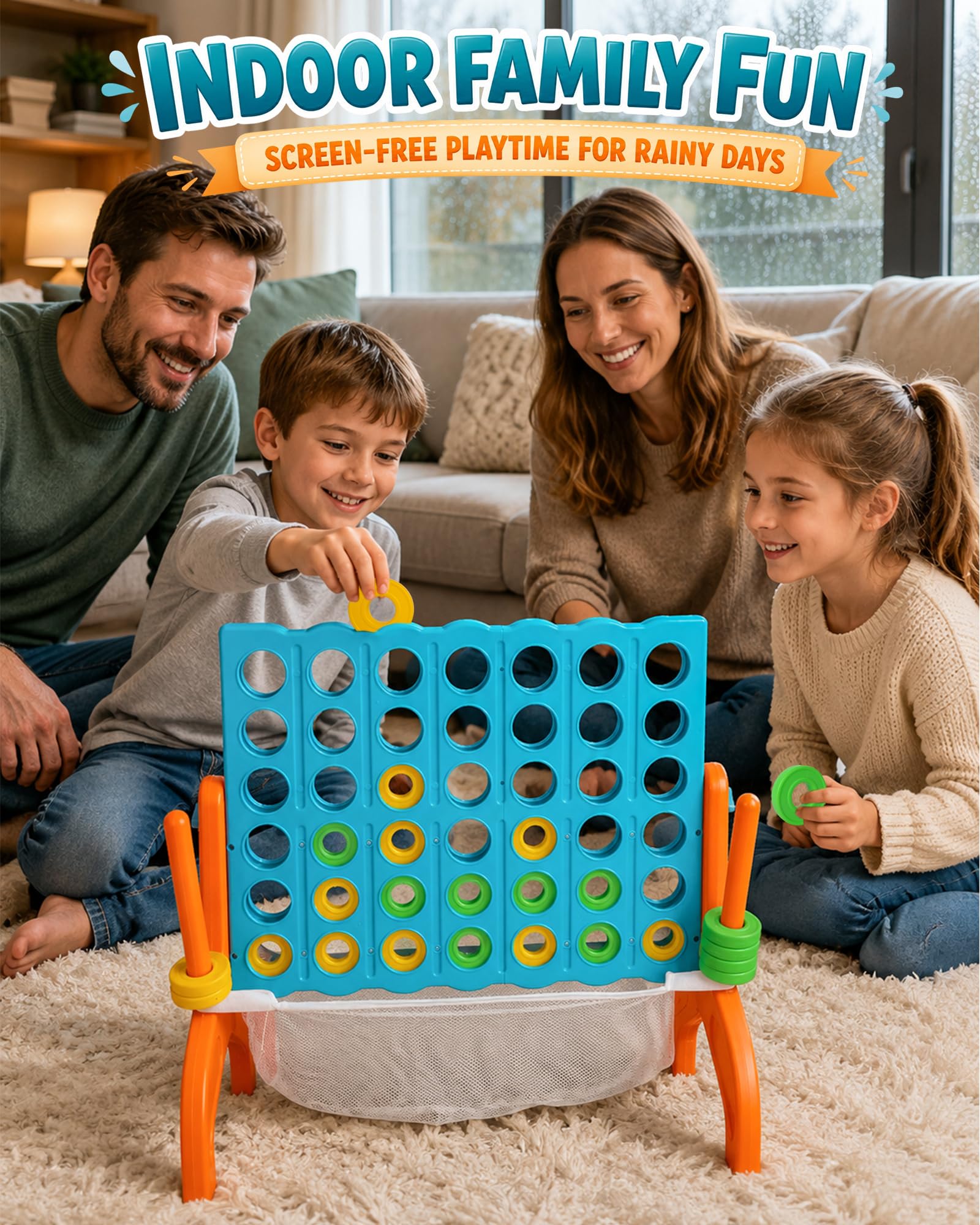 Grande gioco di strategia quattro di fila - Gioco di strategia quattro di fila di alta qualità per bambini dai 3 anni in su, perfetto per interni ed esterni 4 in fila divertimento, riunioni