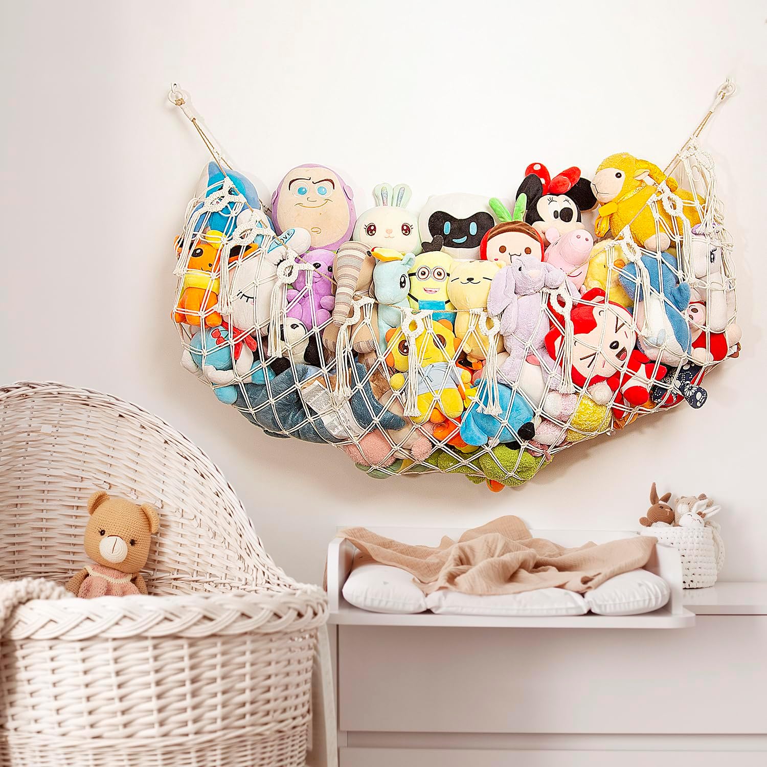 Amdermi Stuffed Animal Hammock Corner Wall, Boho Macrame Plush Toy Net for Stuffed Animal Storage, Hanging Toy Holder for Nursery, Playroom, Kids Room