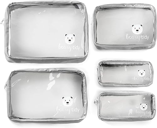 Juego de 5 bolsas organizadoras para pañales, transparente con cremalleras y encajables