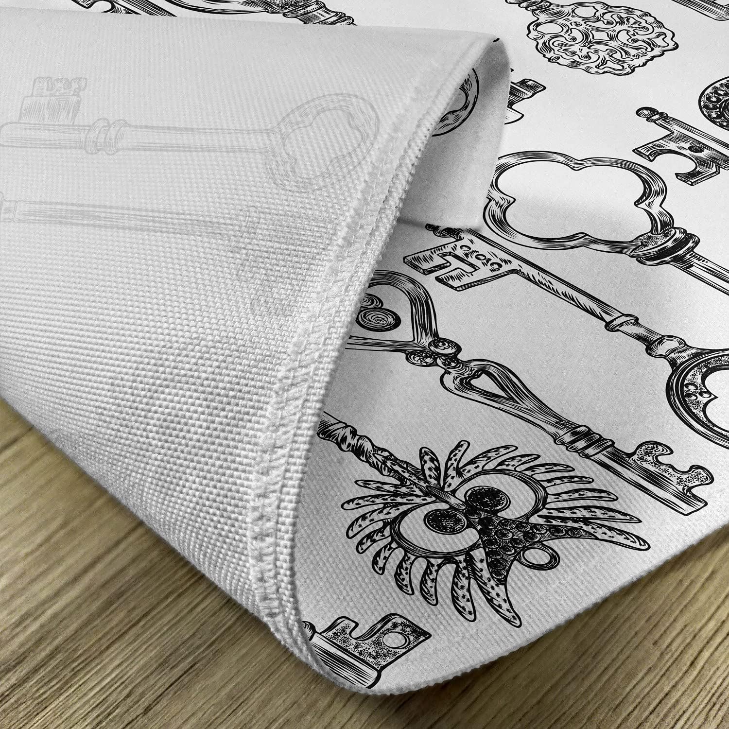 Lunarable Key Place Mats Set of 4, Sketch Graphic of Hand Drawn Vintage Antique Various Ornamental Openers, Washable Fabric Placemats for Dining Table, Standard Size, Charcoal Grey and White