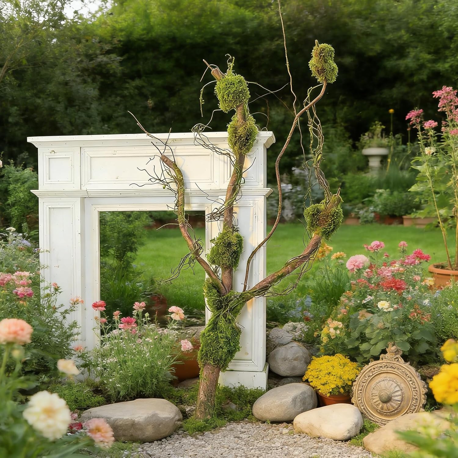 55inch Giant Rustic Bendable Artificial Tree Branches Moss Grape Vine Garland Faux Creepy Thick Tree Trunk Jungle Hanging Greenery Vine Curly Wood for Home Mantel Front Porch Wall Hanging Decoration