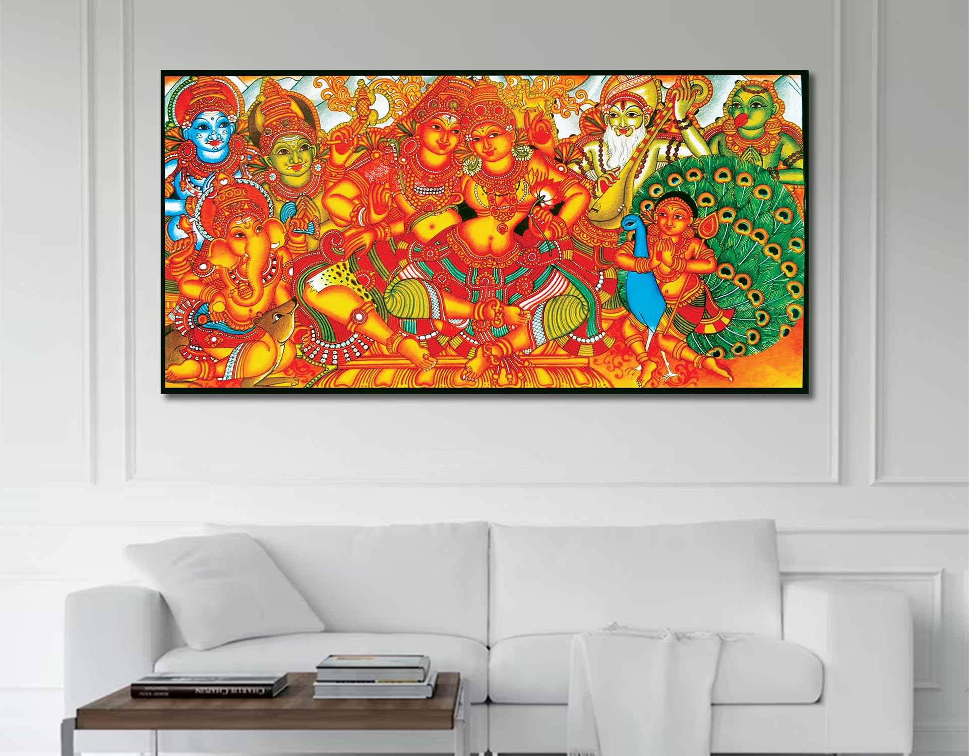 【カンボジアで購入】絵画 人力車 僧侶 アート フレーム付き アクリル Namaste Home - Canvas Painting - Shiv & Parvati - Indian God