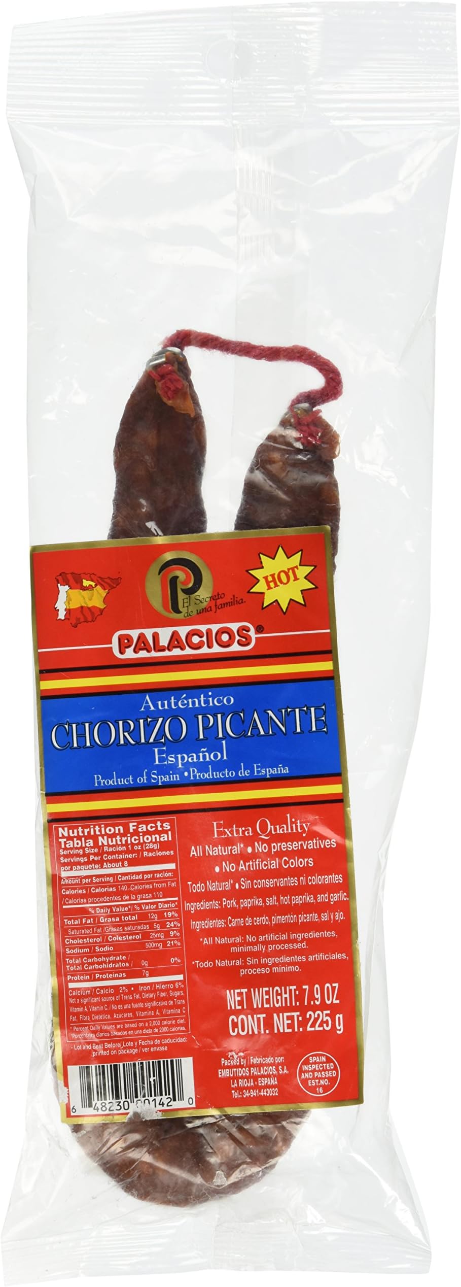 Spanish Hot Picante Chorizo 7.9 Ounce.