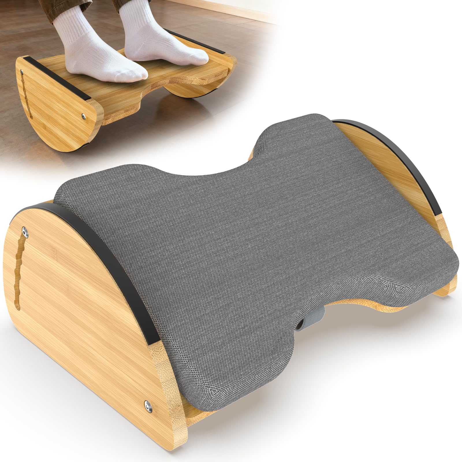 3in1 fussstütze unterm schreibtisch,verstellbare ergonomische fußstütze für Büro und Zuhause,fußhocker schreibtisch mit 6 Höhen,Schaukelstuhl mit Kissen fußbank,fussbank holz massiv rutschfest