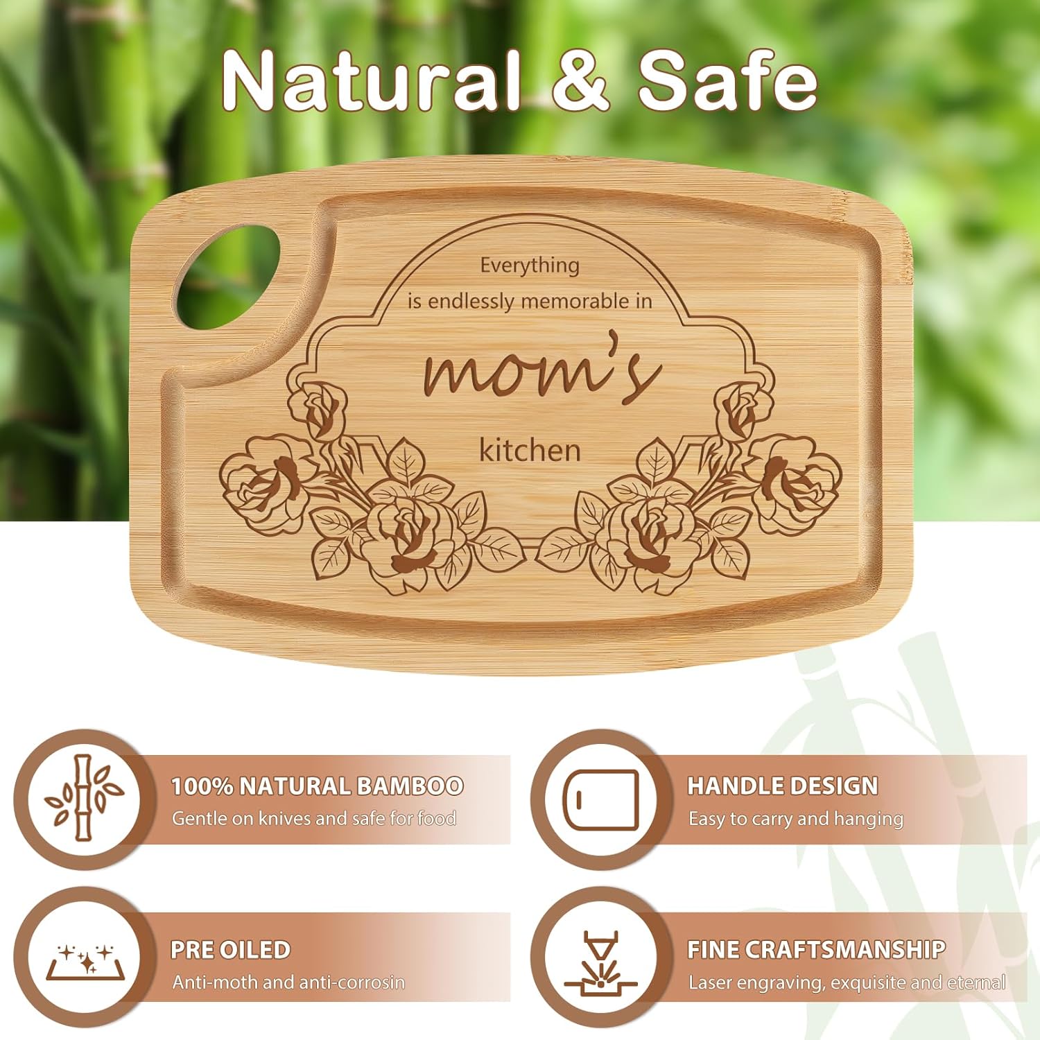 Joeyan Bamboo Cutting Board for Mom, Mothers Day Gifts for Grandma, Engraved Charcuterie Chopping Board with 2-Sided Juice Grooves, Personalized Birthday Christmas Presents for Mama from Daughter Son - Image 7