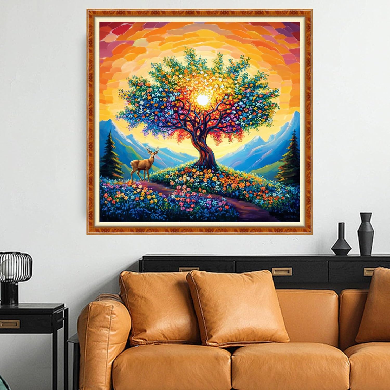 Funchey Counted Cross Stitch Kits for Adults Needlepoint Kits Unprinted Cross Stitching Embroidery Kit 11CT Cross Stitch Supplies-Colorful Tree of Life 18x18 inch image 2