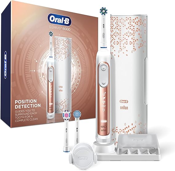 OralB Genius 8000 Electric Toothbrush, Rose Gold, Rechargeable Power
