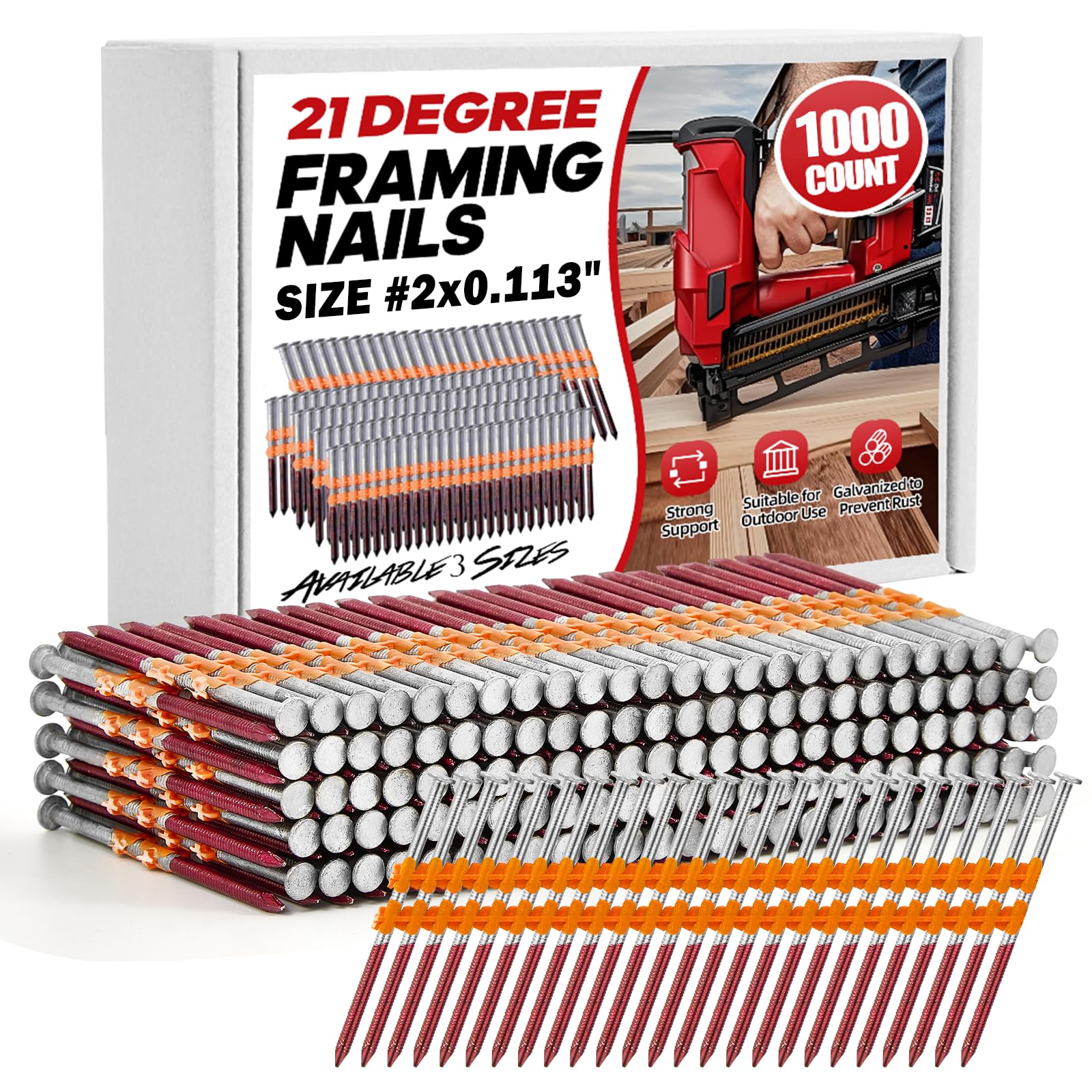 Framing Nails - 1000 Count, Hot Dipped Galvanized -1