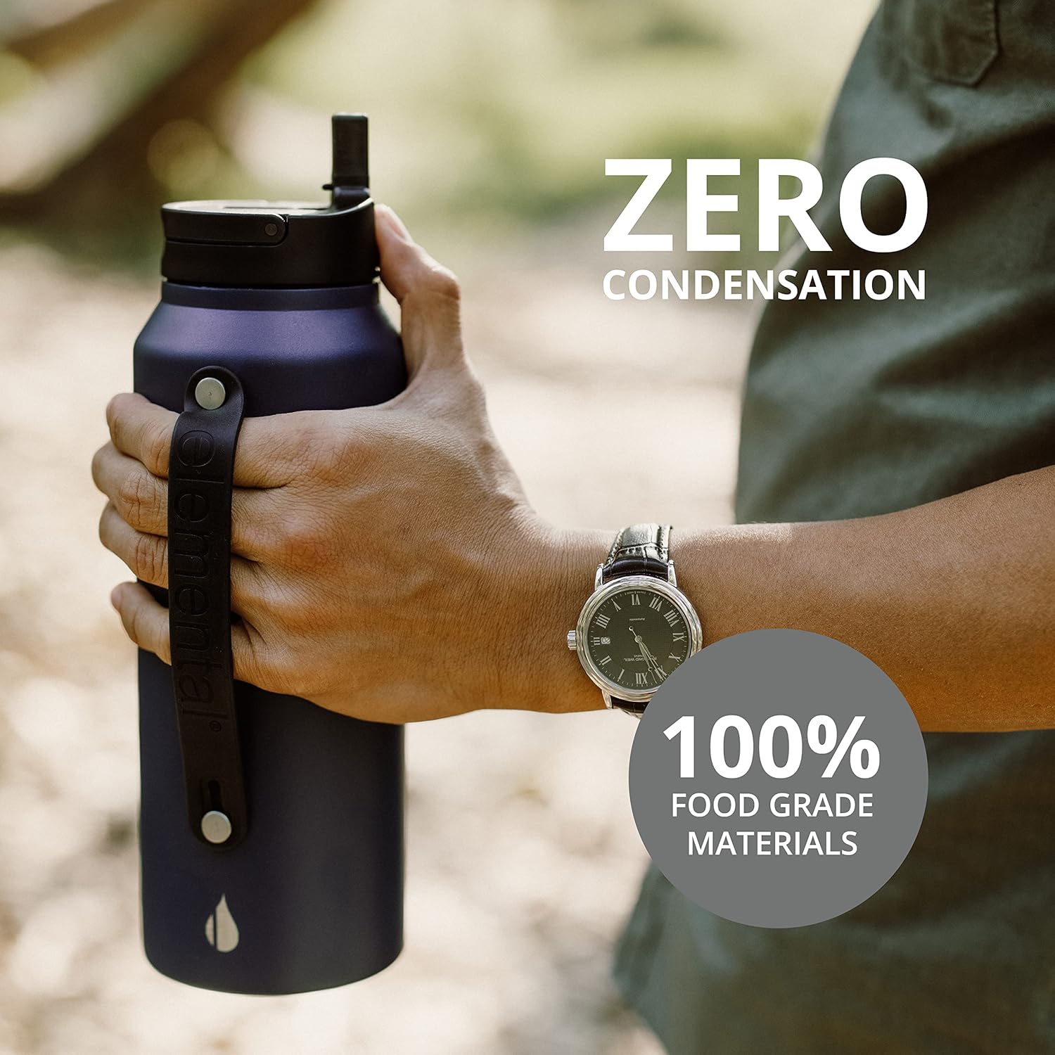 Elemental Iconic Stainless Steel Water Bottle with Straw - 32 oz Leak Proof Triple Wall Insulated Water Bottles for Travel and Sports - Reusable Gym Water Bottle with 2 Straws - Matte Black - Image 7