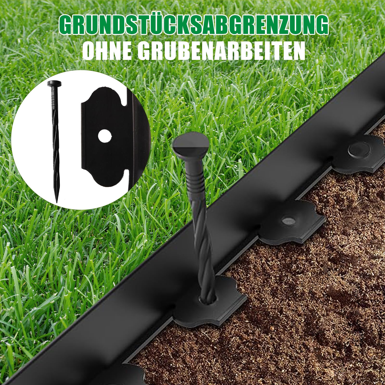 20m Flexible Rasenkante Kunststoff 10cm hoch mit 200 Erdankern – Wetterbeständige Beetumrandung, Beeteinfassung, Rasenabgrenzung für Blumenbeete, Rasen, Einfahrten | Schwarze Gartenkante