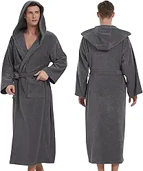 Roupão masculino com capuz - Roupão de banho clássico de tecido felpudo para homens, roupões de banho macios na altura do joelho para spa e casa