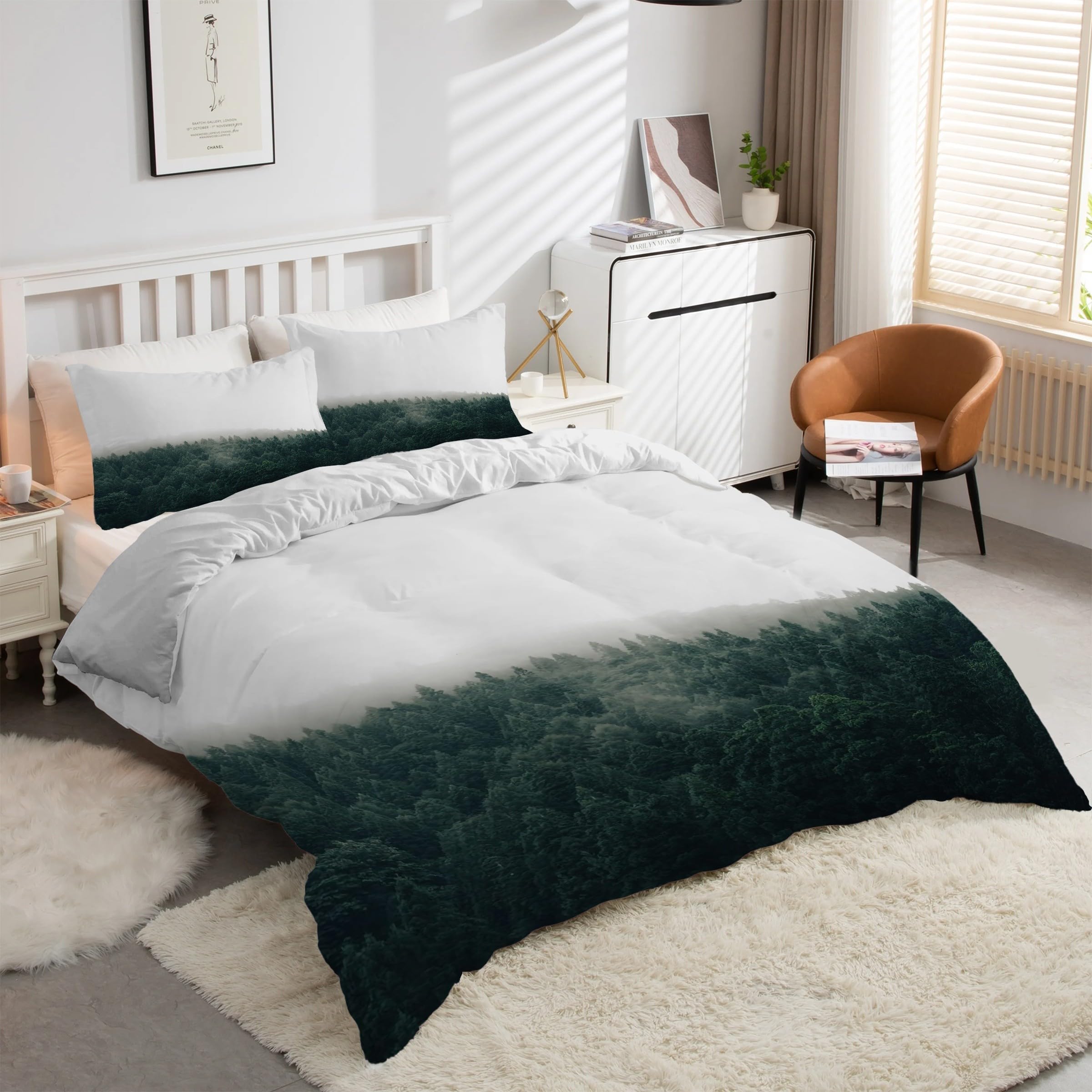 Housse couette 90x190 Forêt Vert créez une ambiance nature chaleureuse dans la chambre
