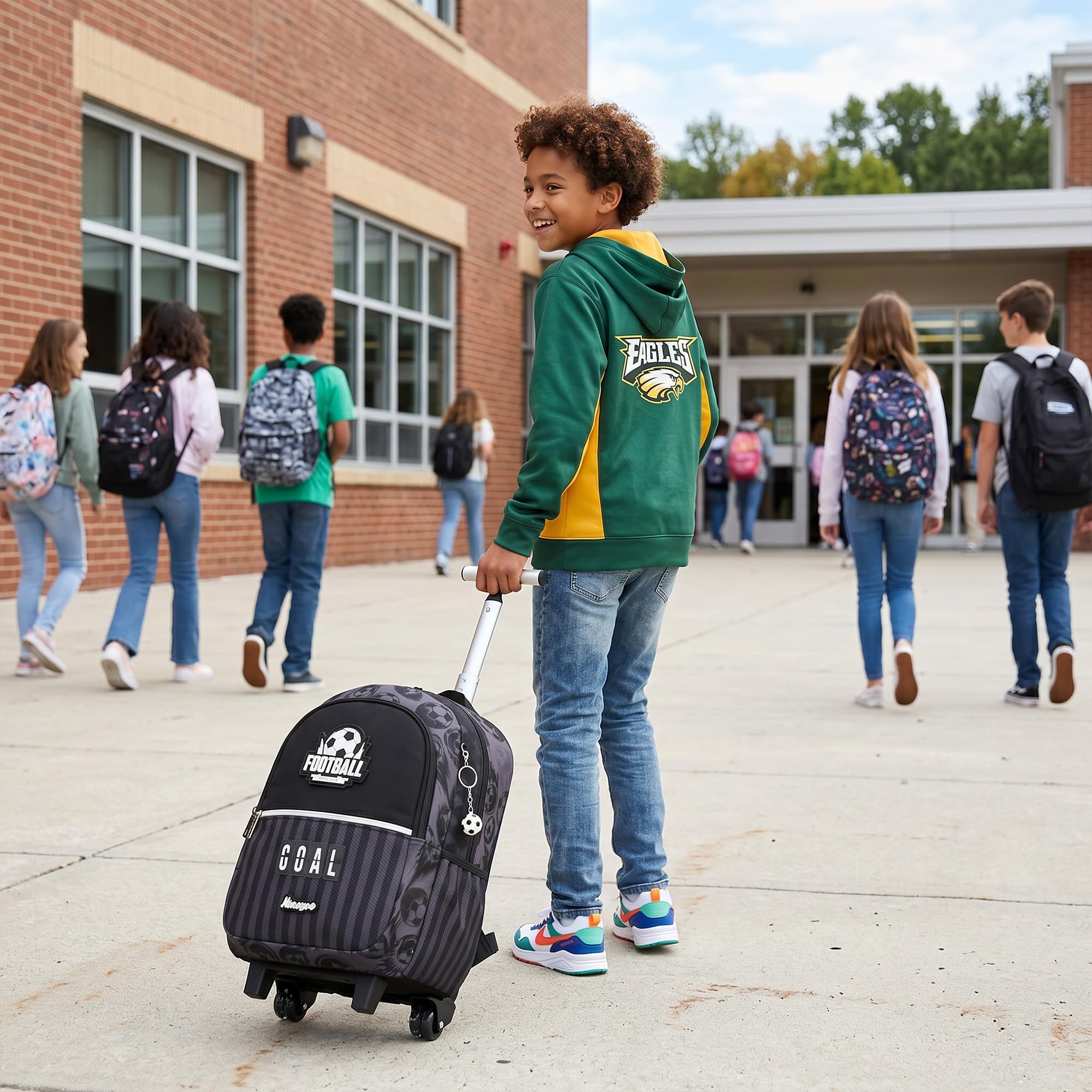 HTgroce Mochila Escolar Niños con Ruedas Fútbol– Trolley Primaria Ergonómico – Ideal para Vuelta al Cole y Regalo de Cumpleaños