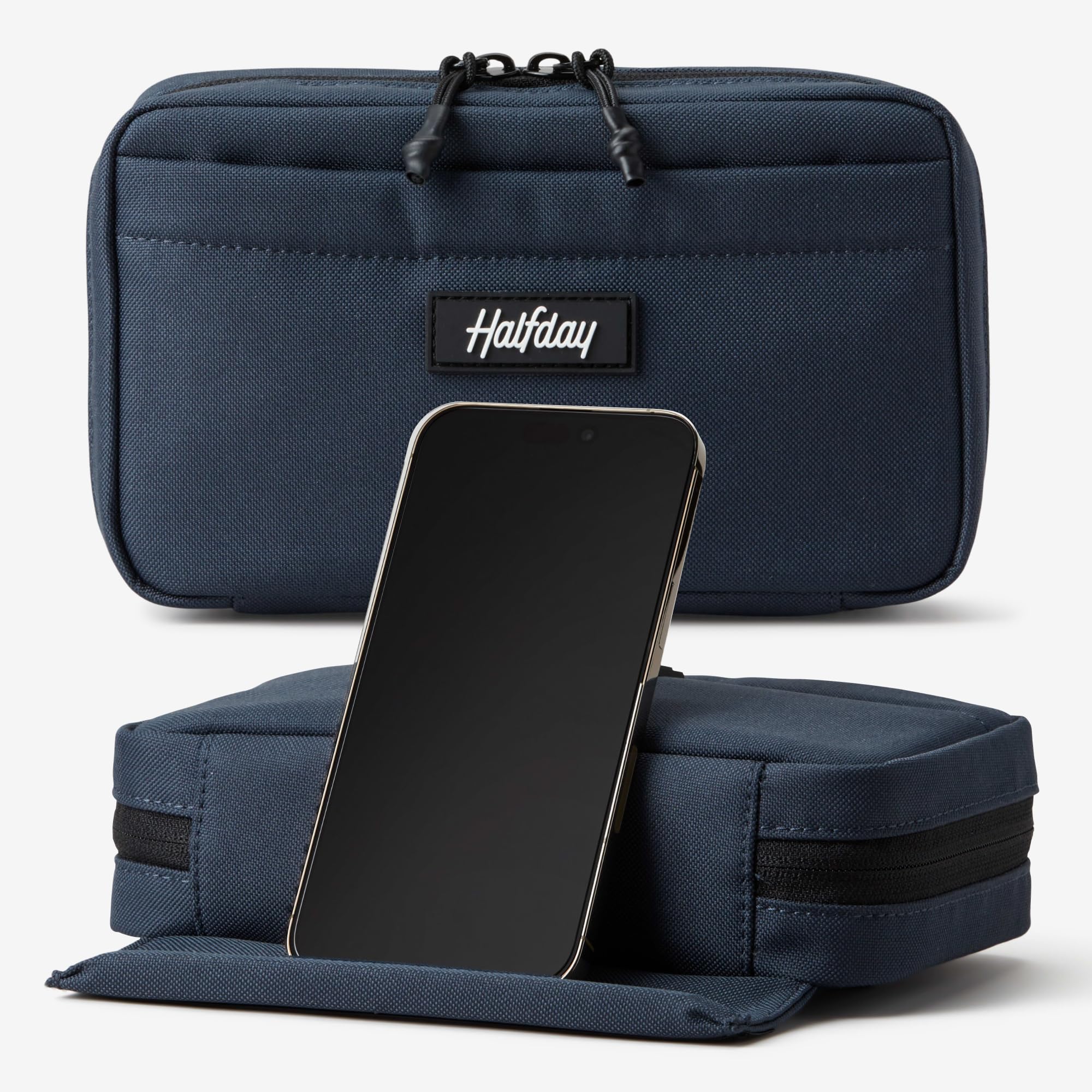 Halfday Sidekick Tech Organizer Kit | Flip-Out Kickstand for Phone/Tablet, Zip-Flat Pouch with Power Mesh & Elastic for Cable & Charger (