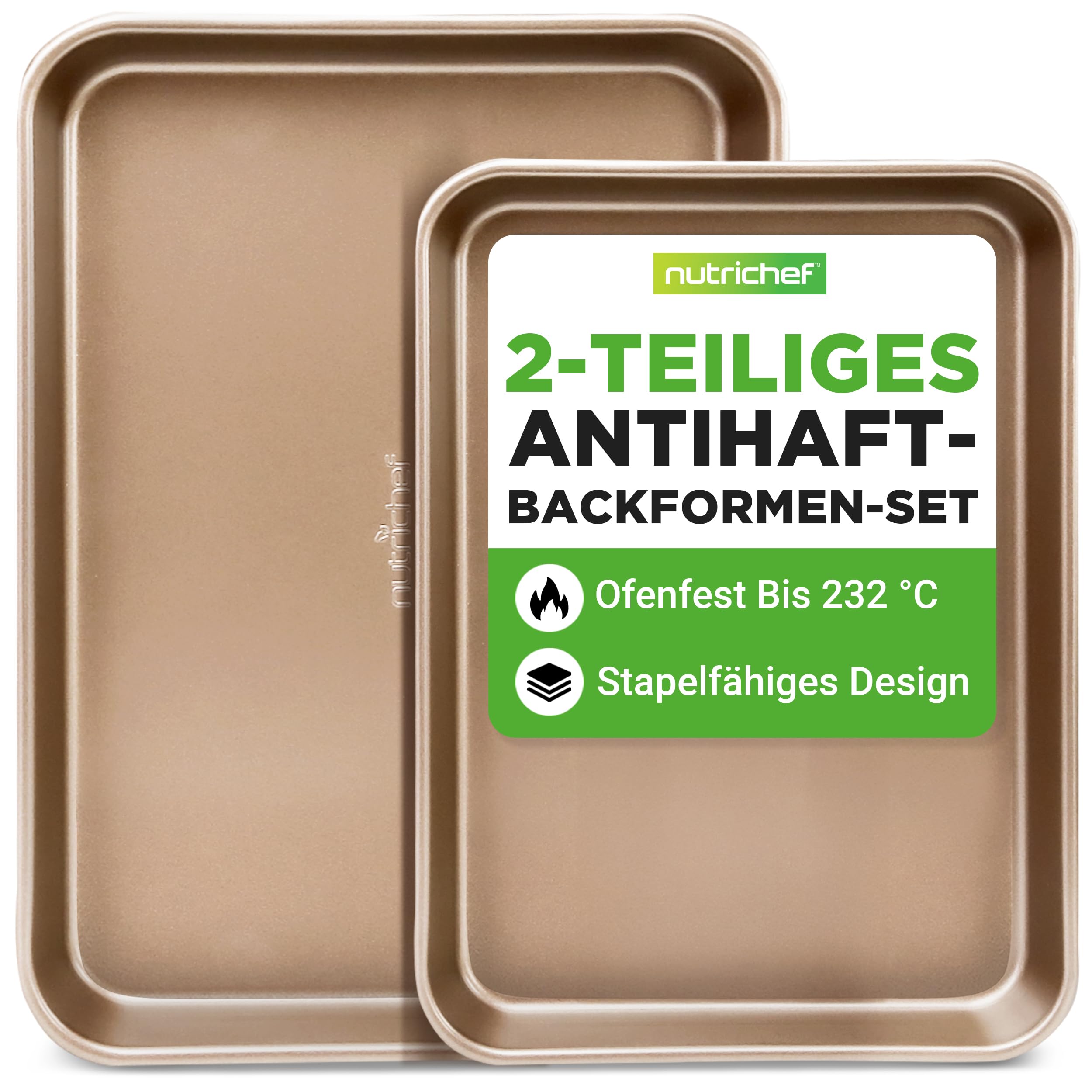 NutriChef Backblech-Set, Antihaft, 2-teilig (40x28 cm & 35.5x24.6 cm)