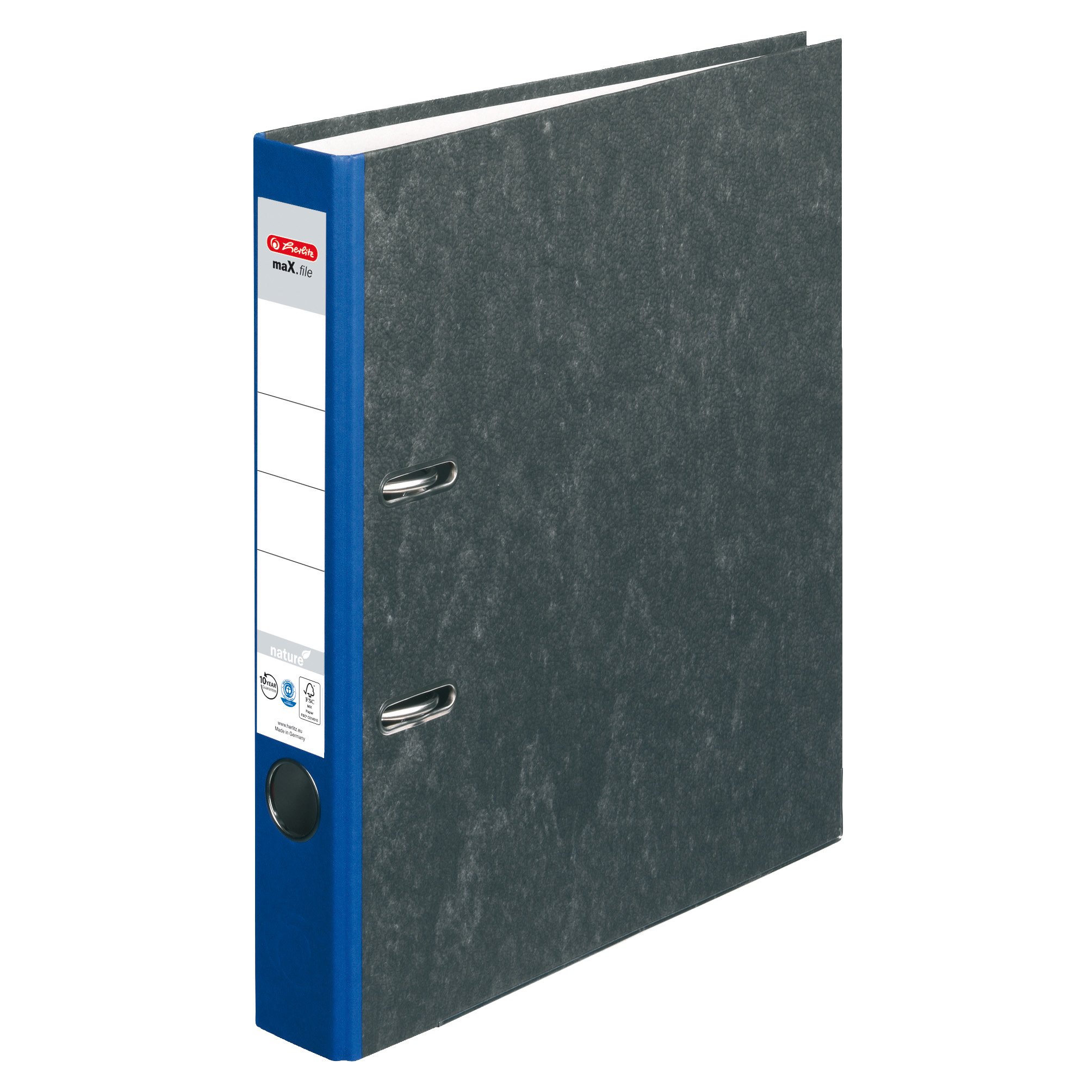 Herlitz maX.File Nature Folder, Cardboard, Cloudy Marble Cover, Edge Protection, Stable, A4, 5 cm, Blue