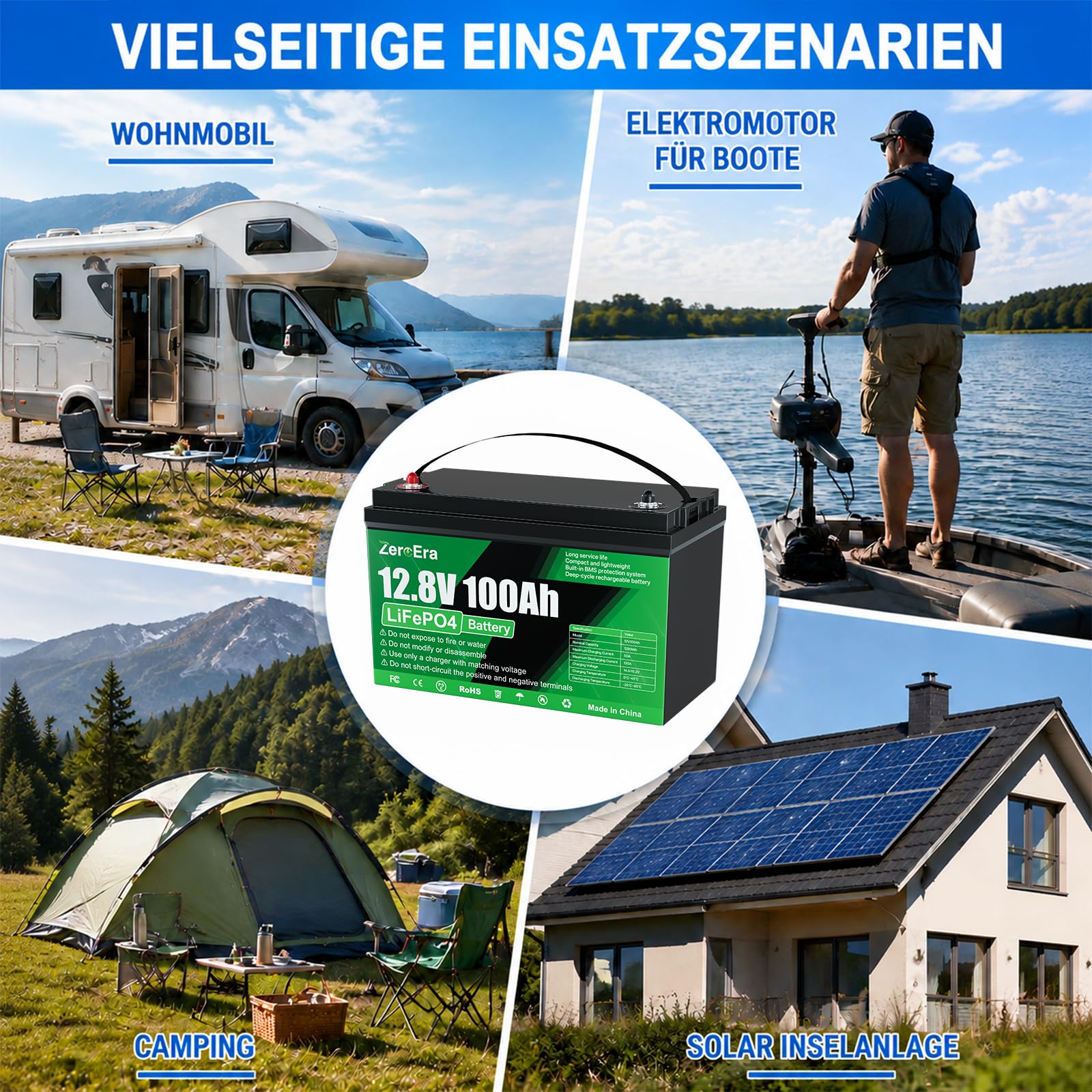 ZeroEra Akumulator LiFePO4 12 V 100 Ah, 1280 Wh, ochrona przed zimnem, 10000-15000 cykli, seria równoległa, RV Boot Off-Grid Solar Storag