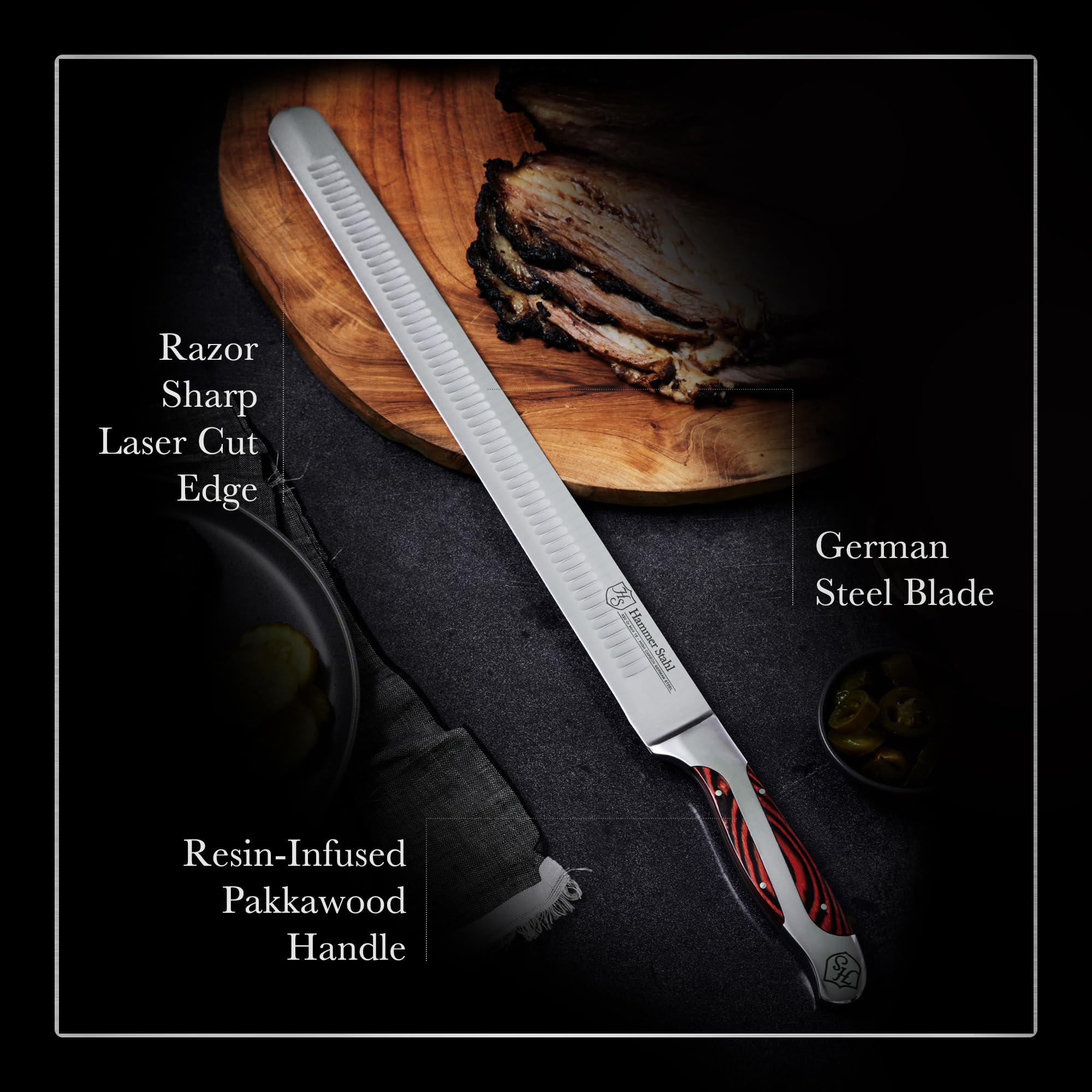 Hammer Stahl 14 Inch Slicer | German Forged High Carbon Steel | Brisket Slicing Knife with Ergonomic Quad-Tang Pakkawood Handle & Gift Box — Amazon image 2