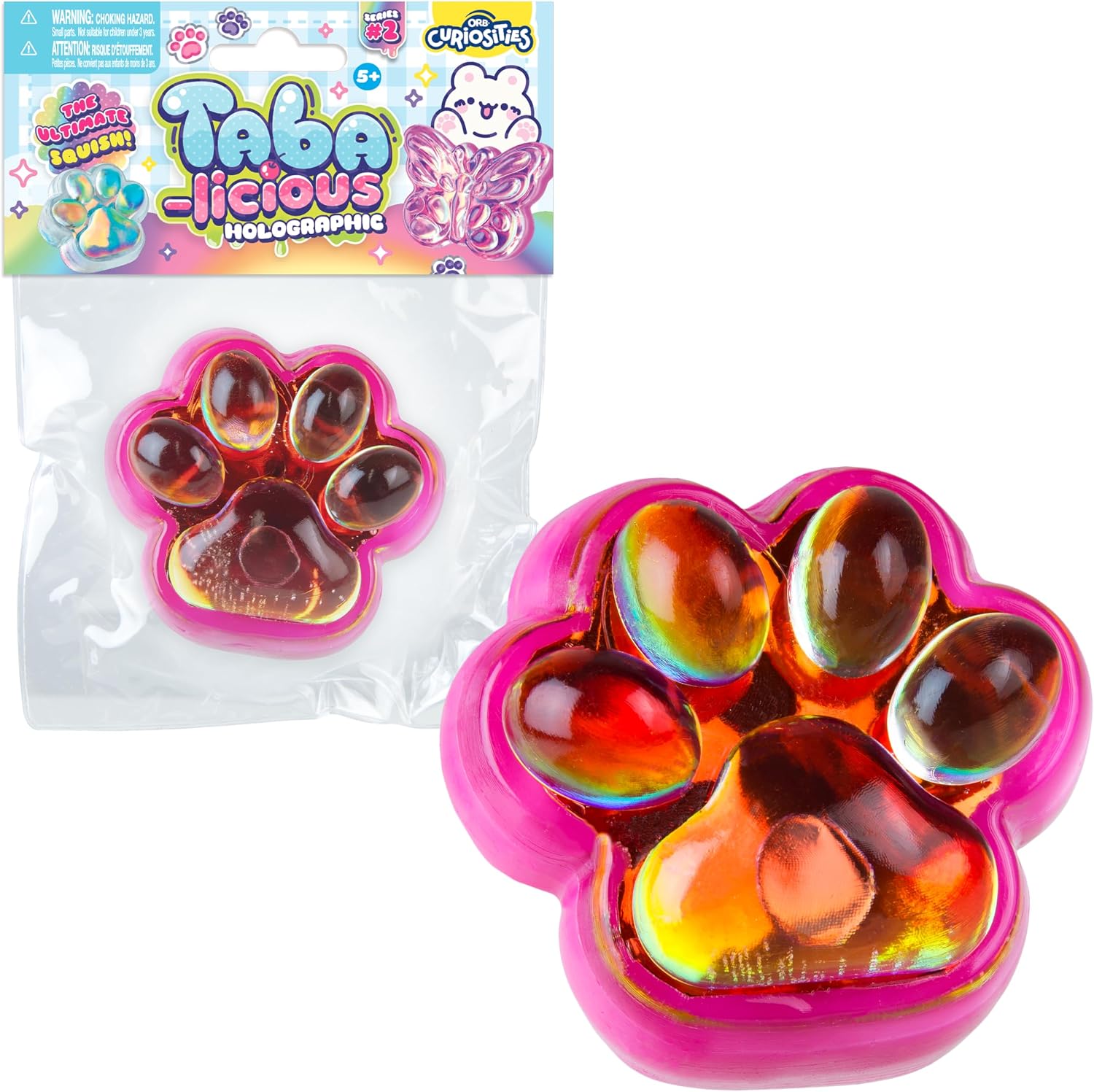 ORB Tabalicious Holographic TABA Squishy Paw Toy - Cute, Soft, Sticky Cat Paw TABA Squishies with Holographic Surface - Fun Squishy Stress Ball Toys - Kawaii Sensory Fidget Toys for Kids and Adults