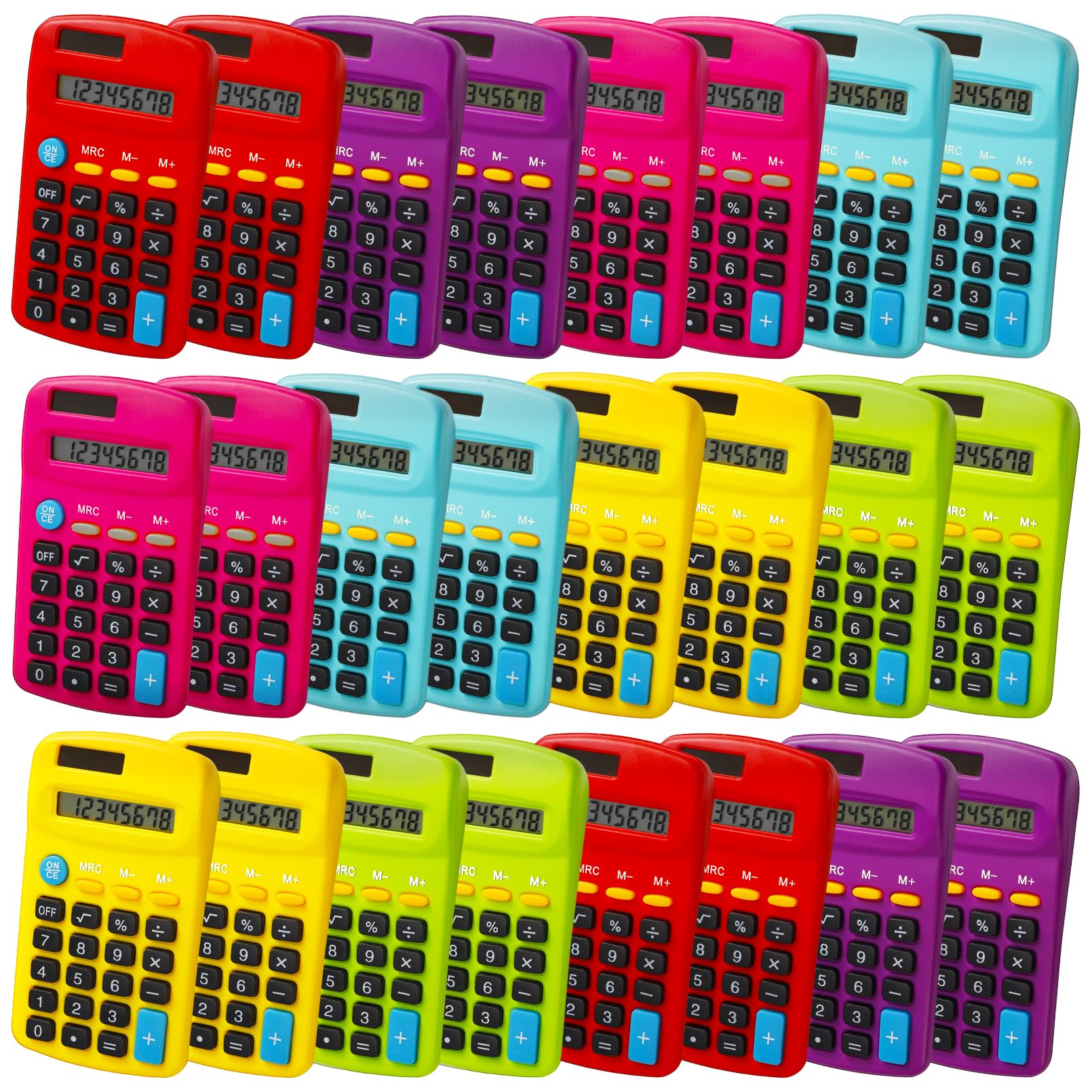 Blcculi Paquete de 24 calculadoras de bolsillo, mini calculadoras, calculadoras básicas de tamaño de bolsillo, calculadora de doble función de alimentación con batería solar, pantalla de 8 dígitos,