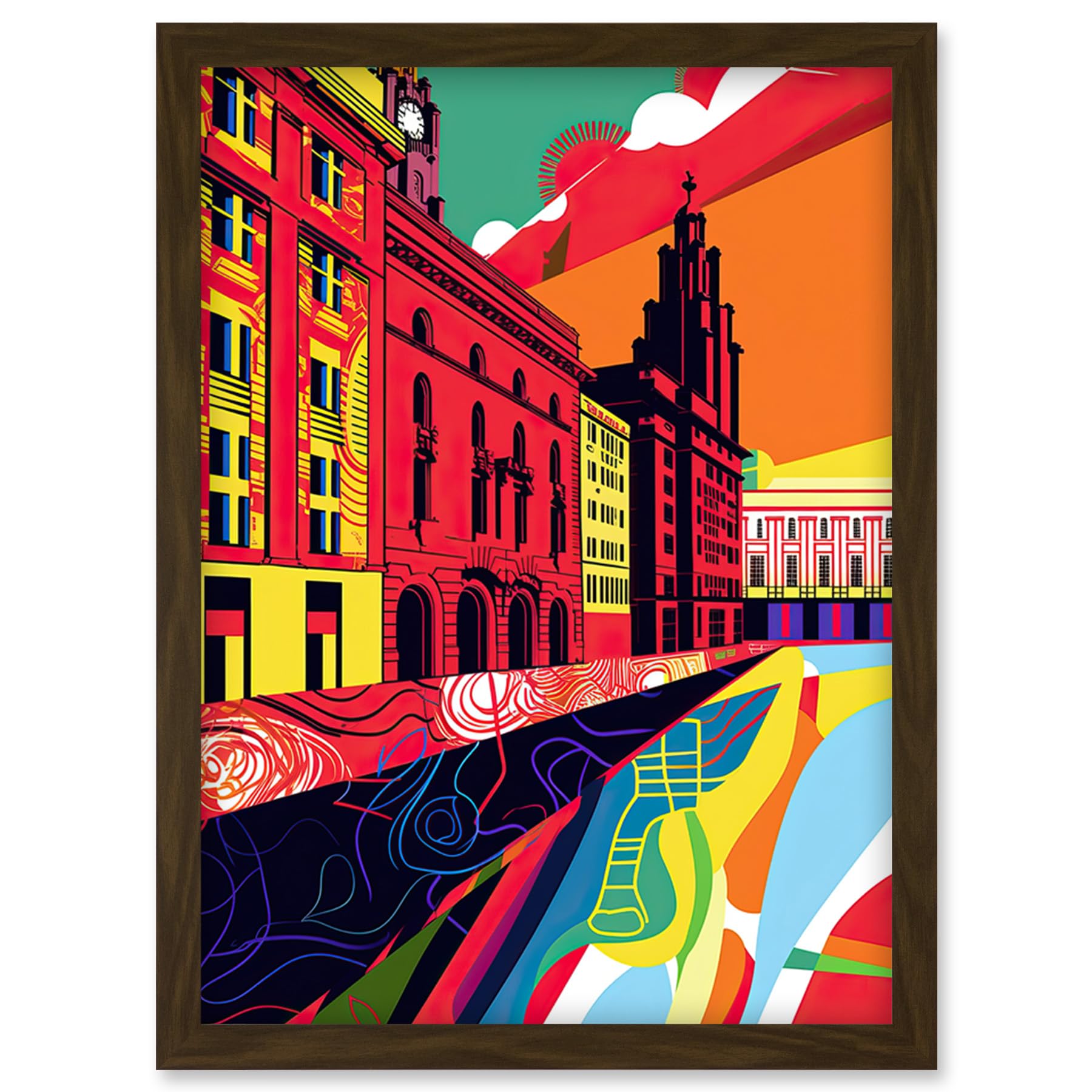 Artery8 Royal Albert Dock Liverpool Waterfront Pop Art Artwork Framed Wall Art Print A4