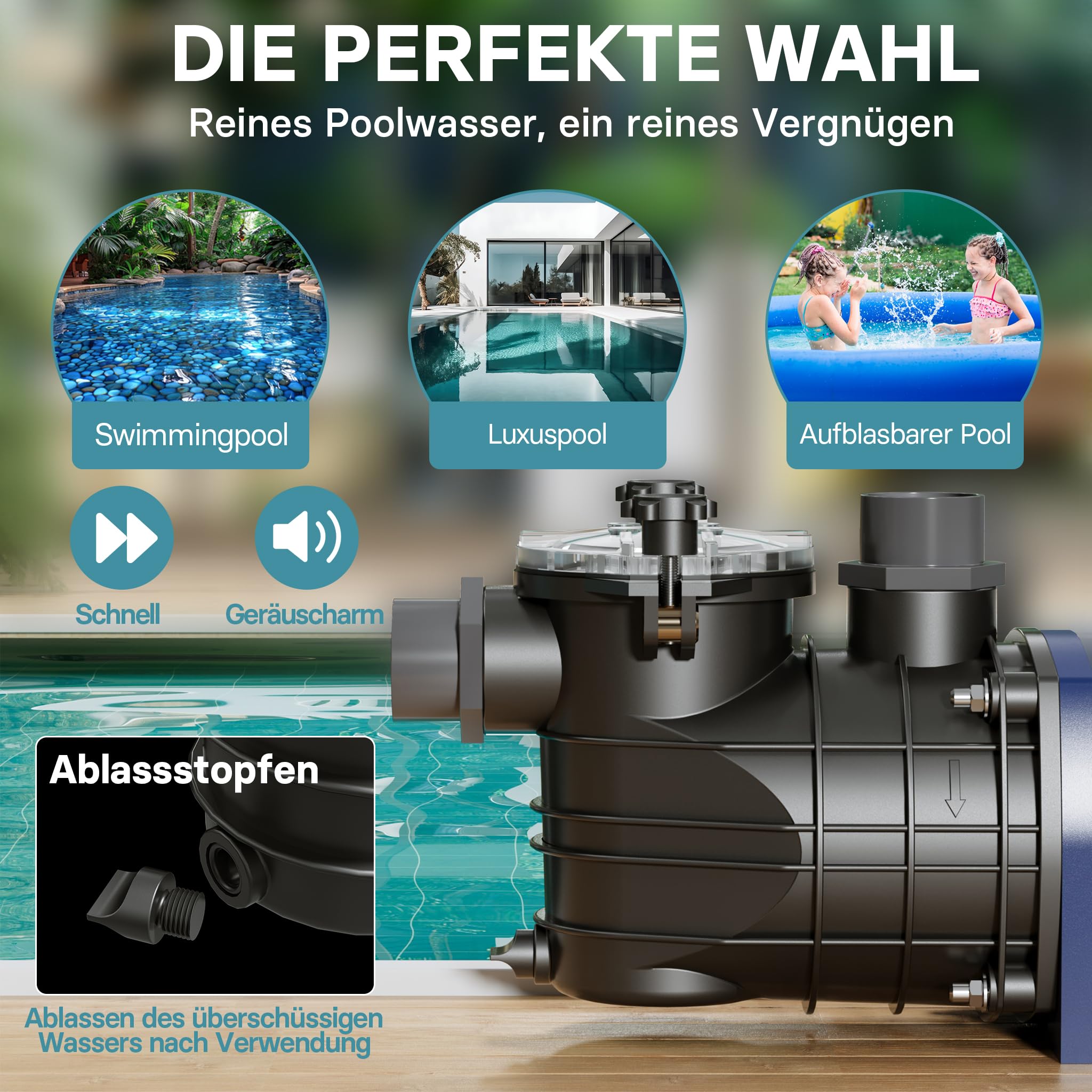Pool Pumpe 17700 l/h 1100 W Schwimmbadpumpe Filterpumpe Umwälzpumpe Pool